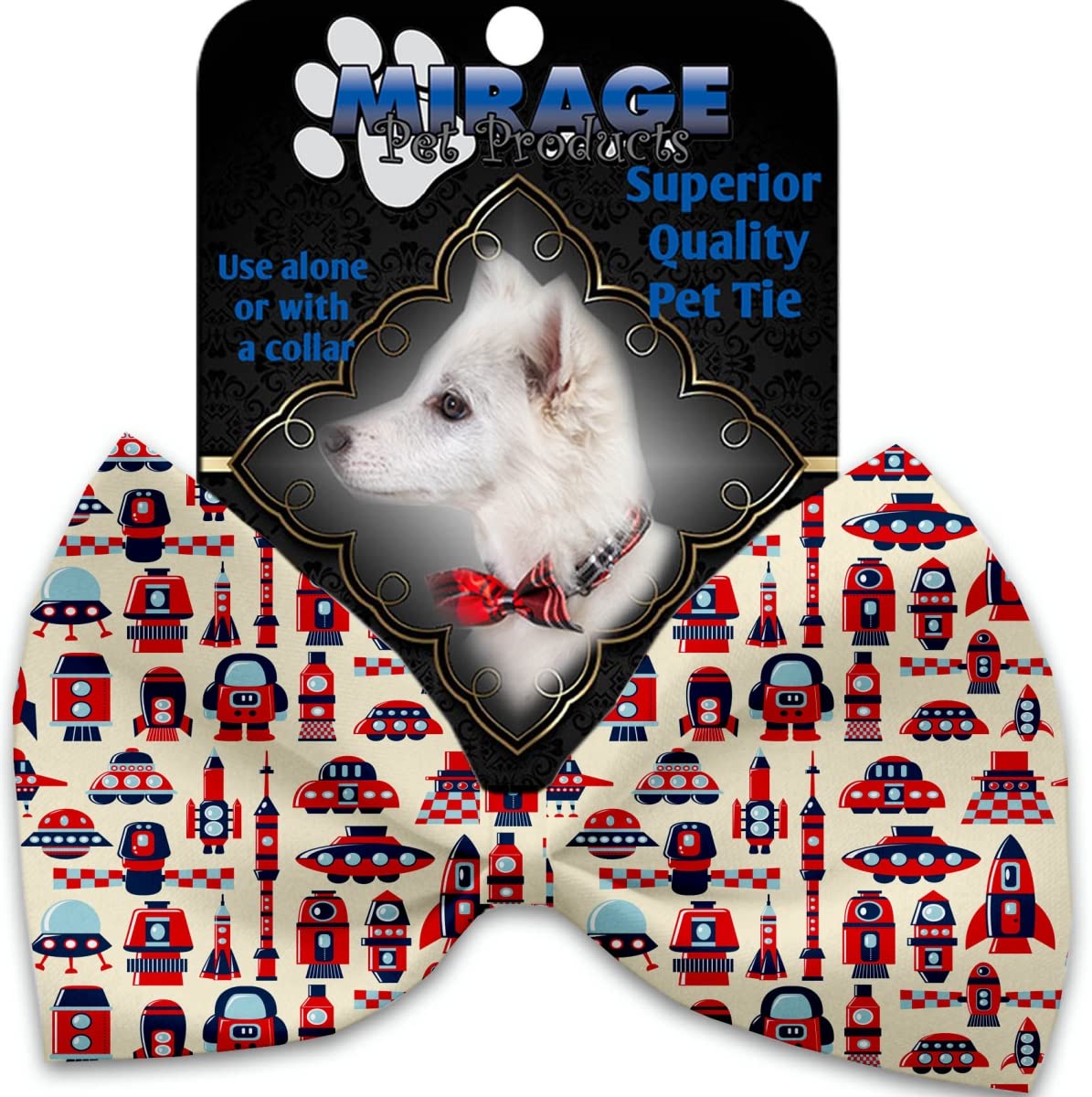 Rocket Man Pet Bow Tie Collar Accessory with Velcro - Adjustable Dog Cat Neckwear for Formal Events & Costume Parties
