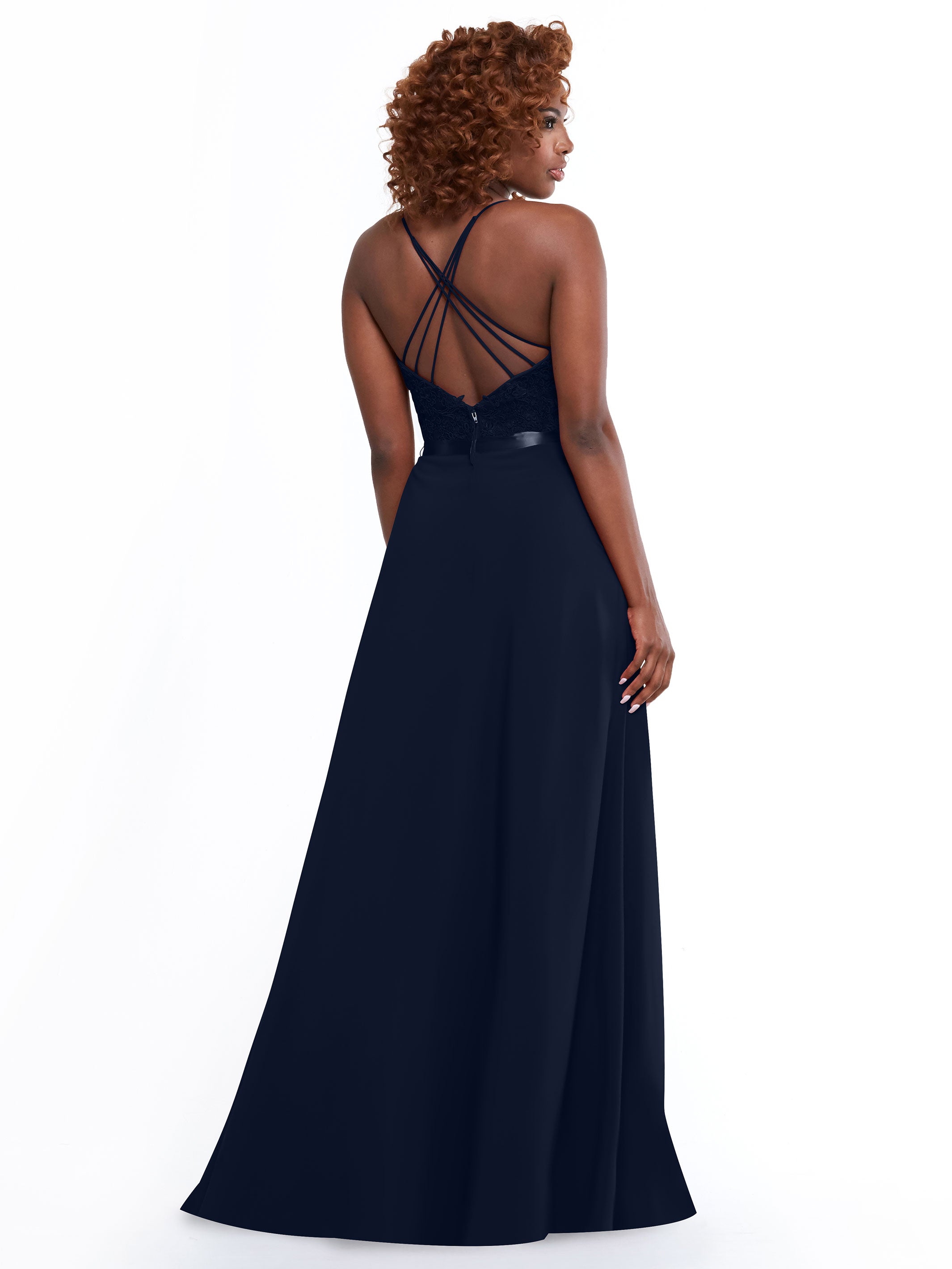 Elegant A-Line Stretch Chiffon Bridesmaid Dress with Lace Bodice & Sash - Perfect for Weddings, Formal Events & Special Occasions