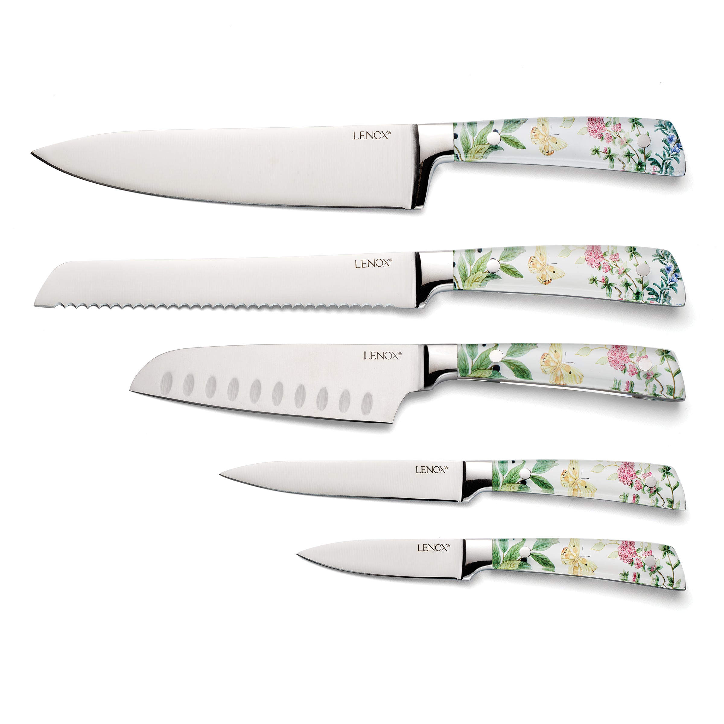 Butterfly Meadow Herbs 6-Piece Cutlery Block Set - Premium Wooden Knife Holder with Stainless Steel Knives - Perfect for Kitchen Storage & Countertop Organization
