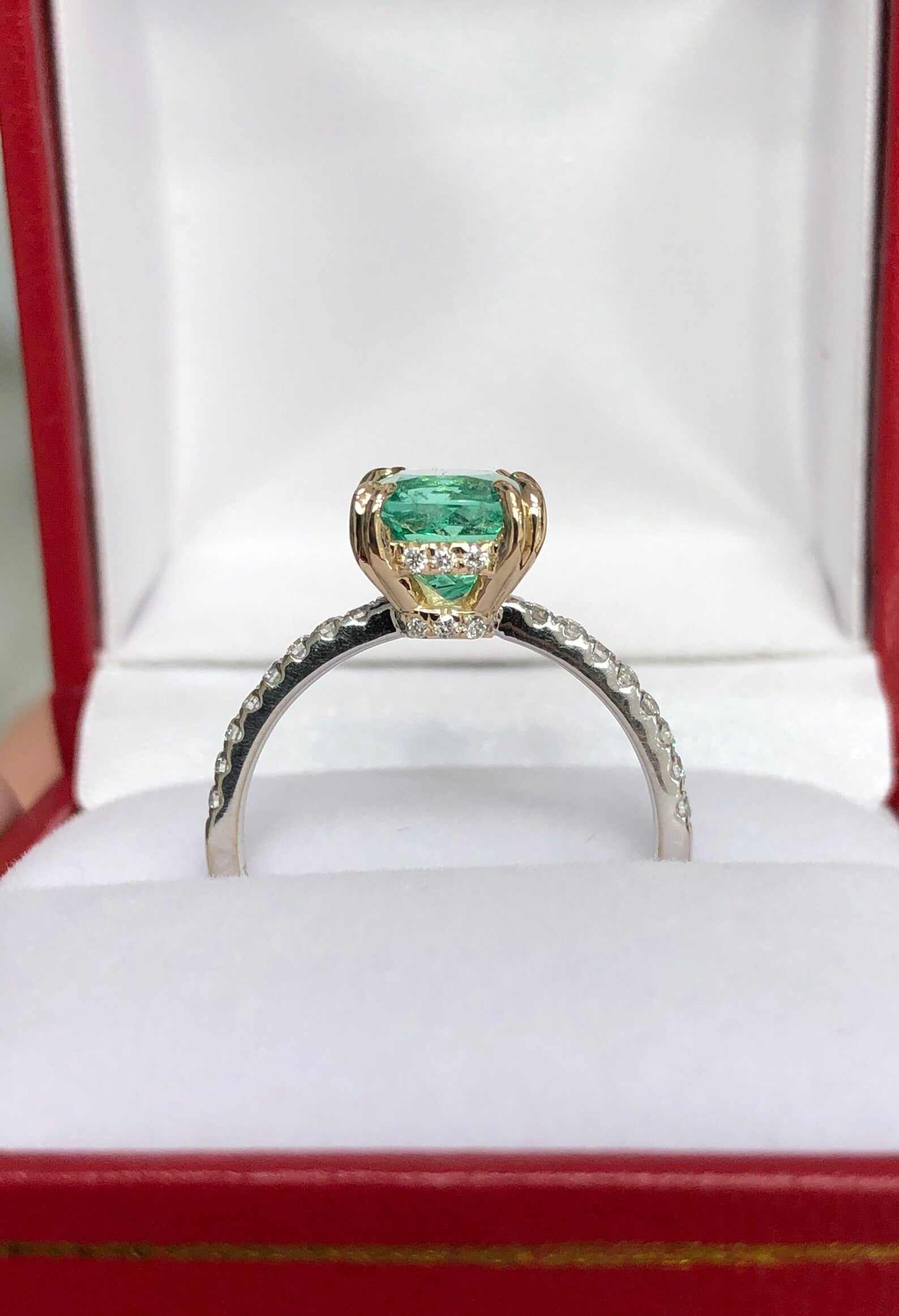2.30tcw Cushion Cut Natural Emerald & Diamond Accent 14K Gold Engagement Ring for Women – Perfect for Proposals, Anniversaries & Bridal Jewelry