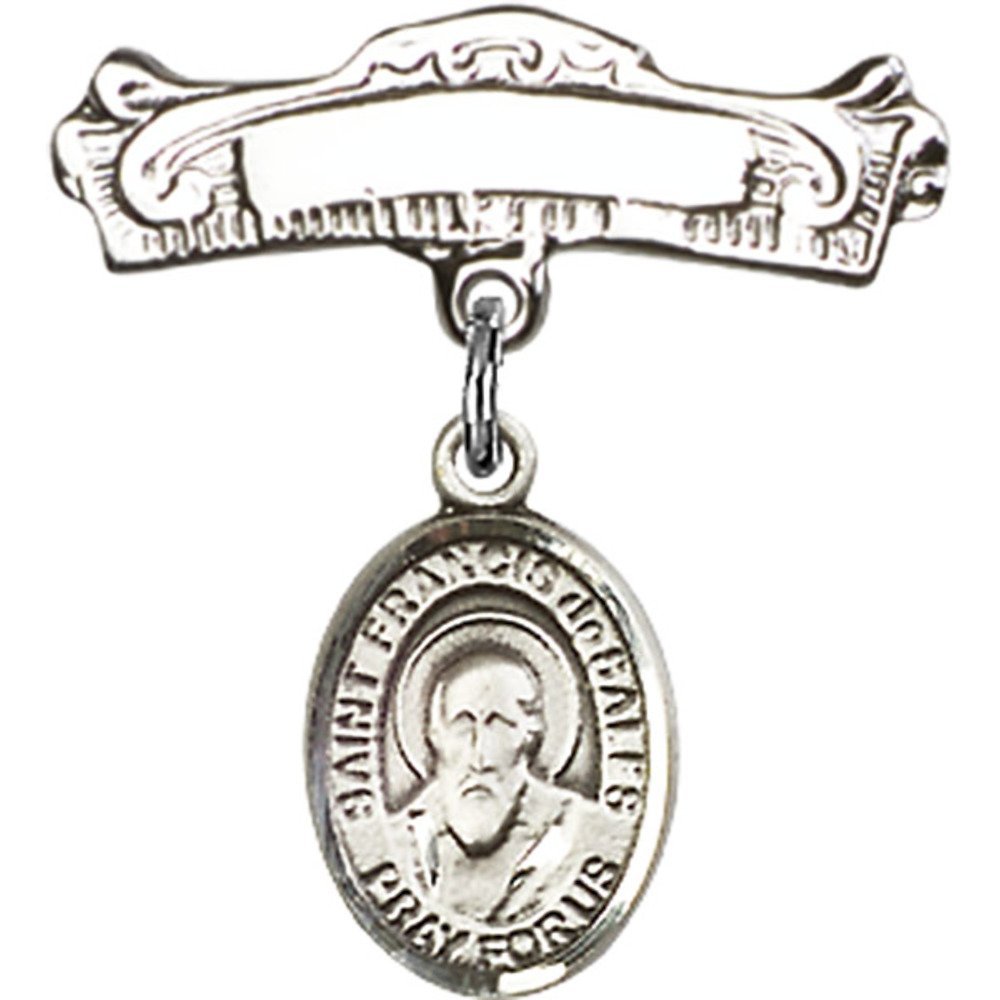 Sterling Silver Baby Badge with St. Francis de Sales Charm - 7/8