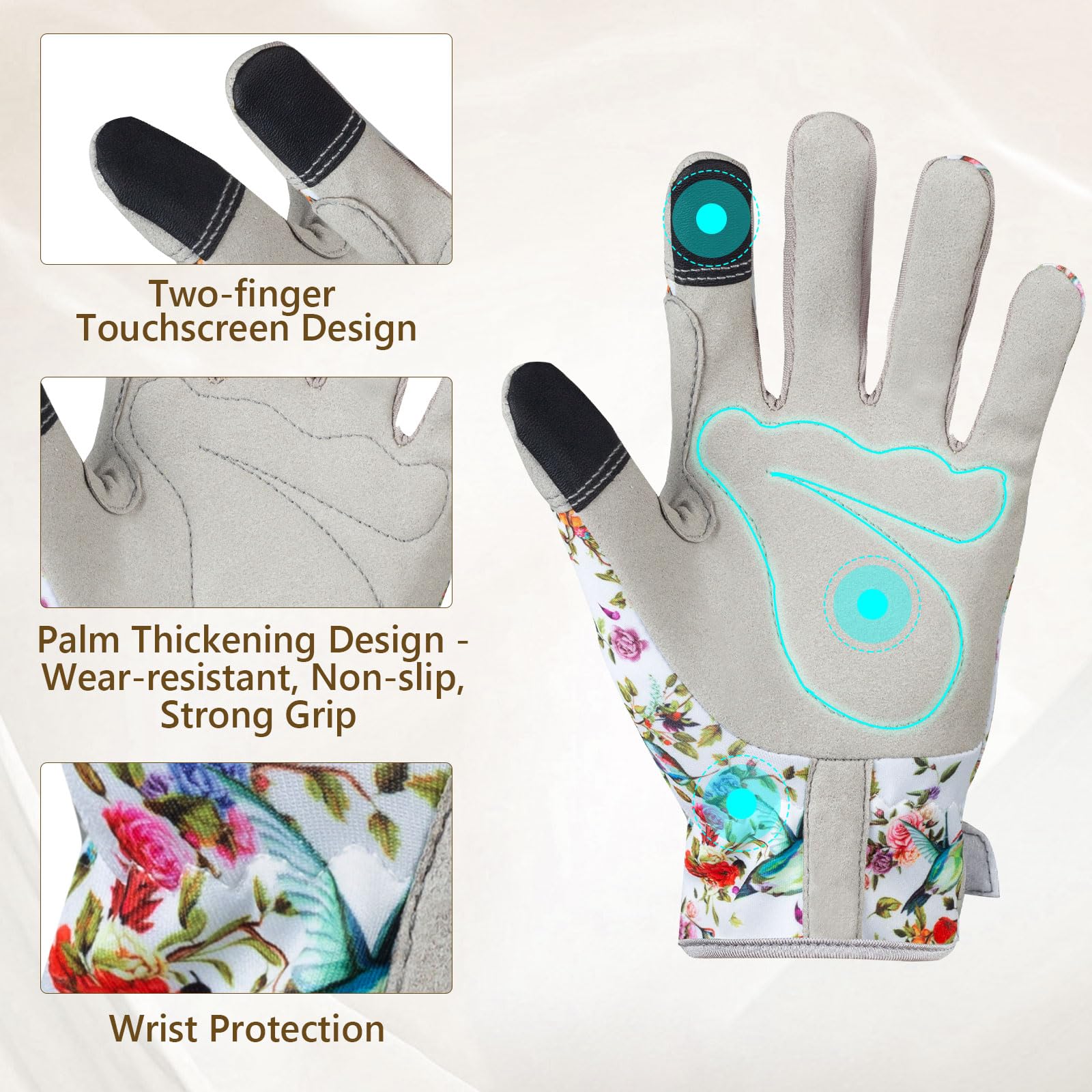 Velway Women's Gardening Gloves - Breathable & Flexible Work Gloves for Weeding, Planting, Pruning - Lightweight Touchscreen Protective Gloves (Beige, Medium) - Perfect for Outdoor Gardening, Landscaping & Farm Work