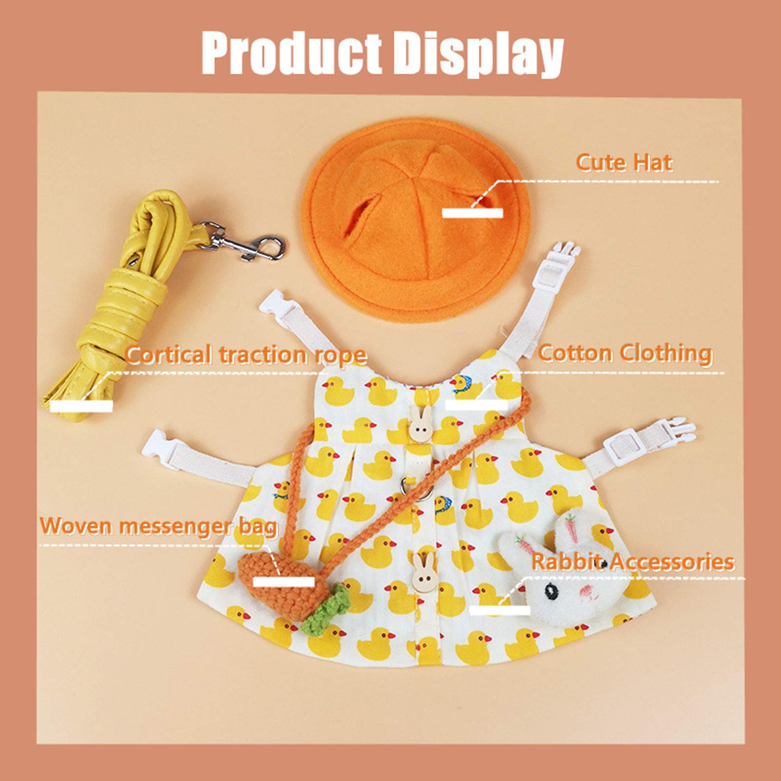 Cute Guinea Pig Clothes & Bunny Ferret Outfits with Rabbit Harness Leash Set - Mini Hat, Bag & Brooch for Kittens & Small Pets | Perfect for Pet Fashion Shows, Photo Shoots & Daily Walks