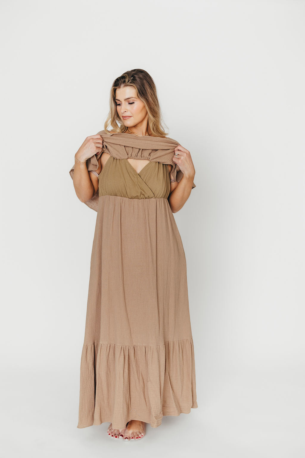 Josie 100% Cotton Maxi Dress in Dry Thyme - Bump & Nursing Friendly Maternity Dress for Pregnancy & Breastfeeding | Perfect for Casual Outings, Beach Vacations & Summer Wear