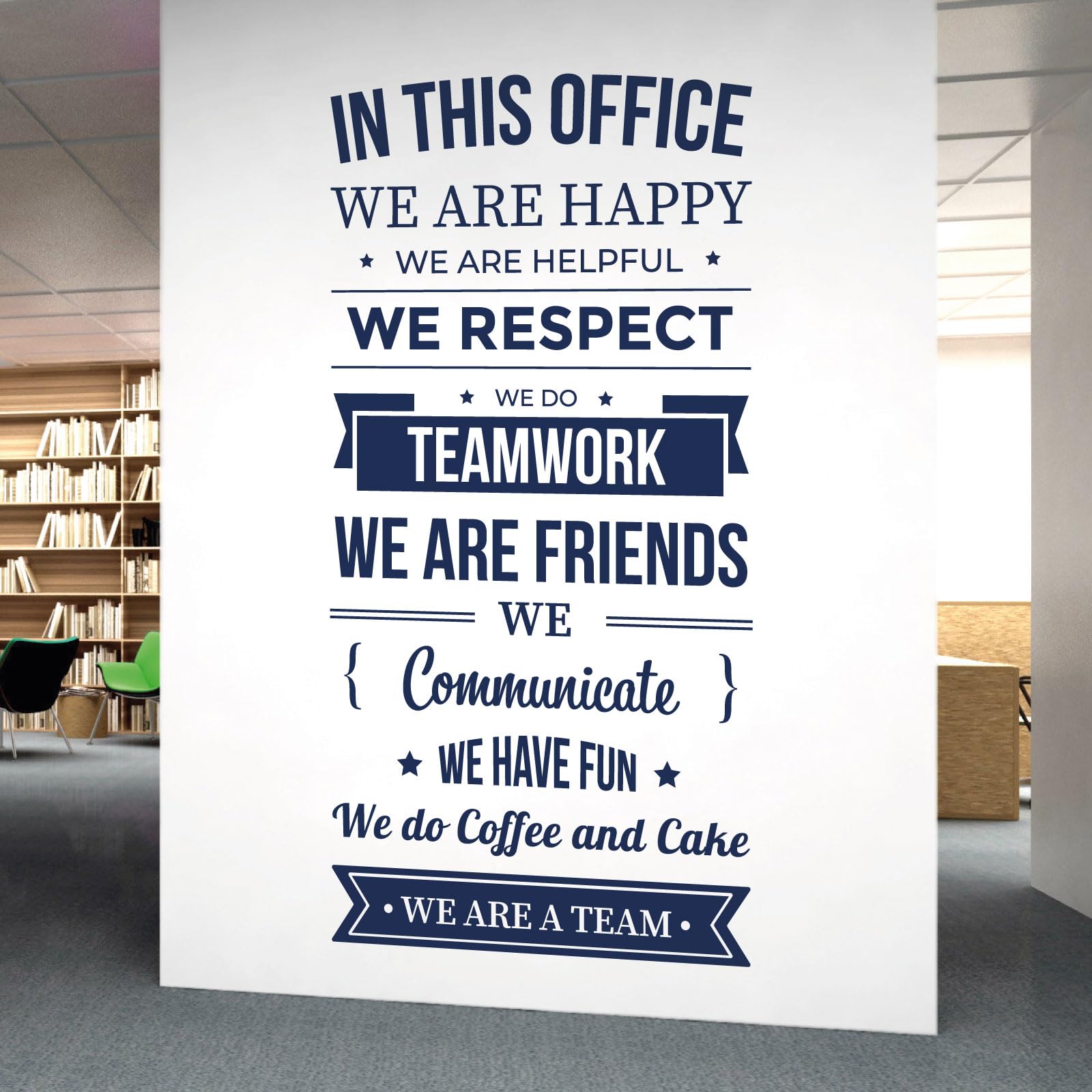 Happy Helpful Respectful Teamwork Office Space Decal Wall Sticker - XXXLarge Black Vinyl Art for Workplace Motivation & Office Decor