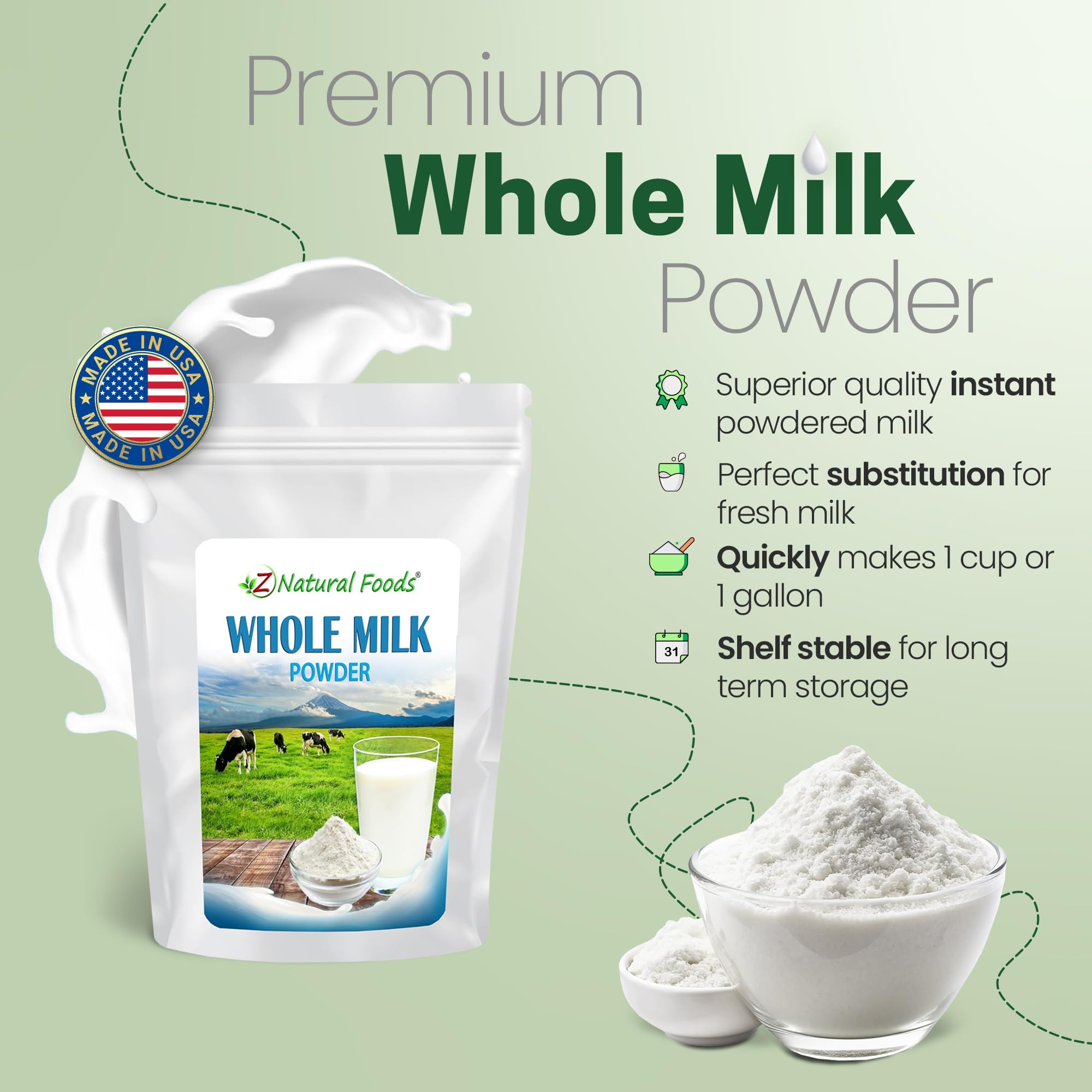 Premium Whole Milk Powder by Z Natural Foods - Non-GMO, Gluten-Free, Kosher-Certified Dry Milk for Baking, Cooking & Beverages - 55 lbs Bulk Powdered Milk for Restaurants, Cafes & Home Use