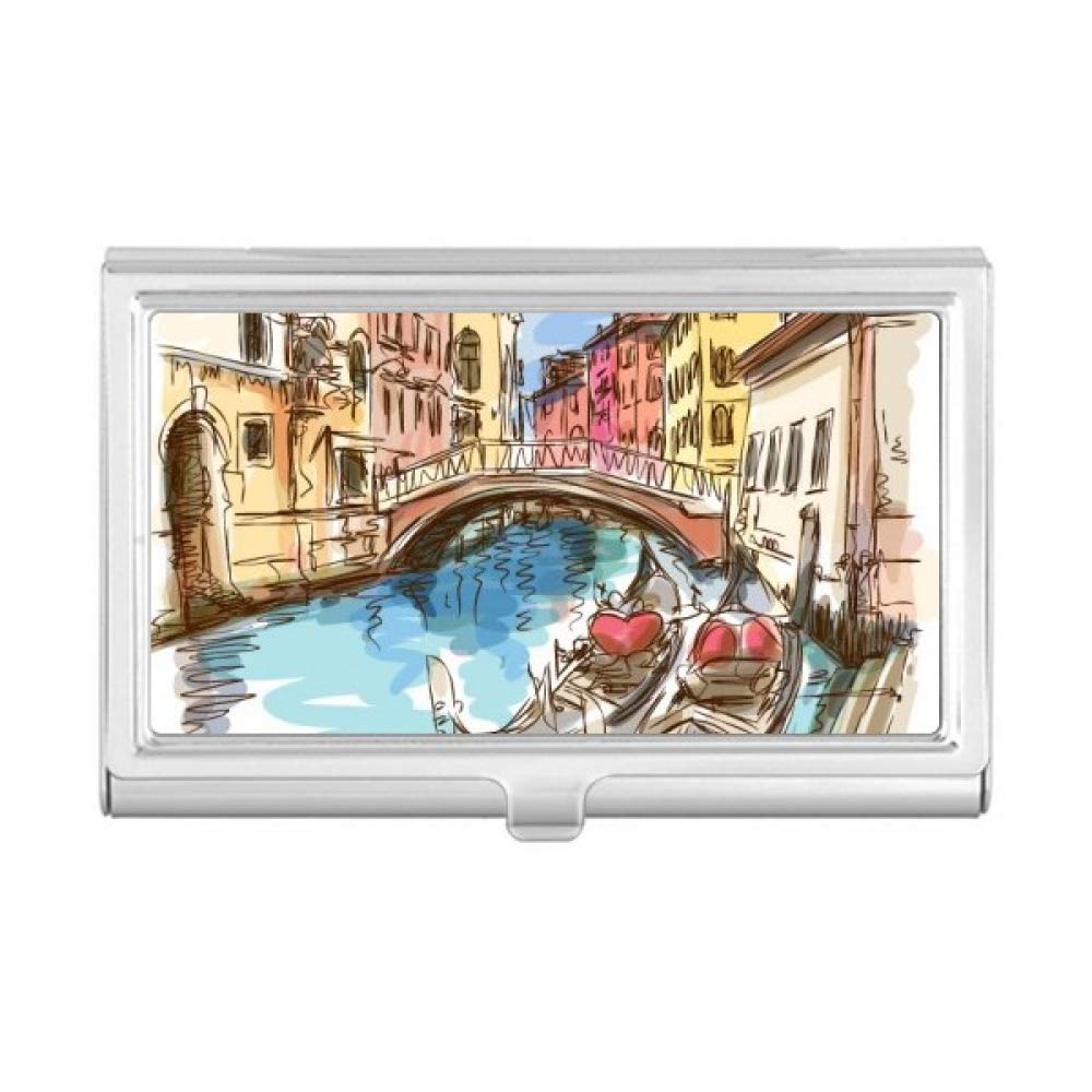 Venice Italy Landscape Watercolor Painting Business Card Holder - Elegant Leather Wallet Case for Credit Cards & IDs - Perfect for Business Meetings & Travel Accessories