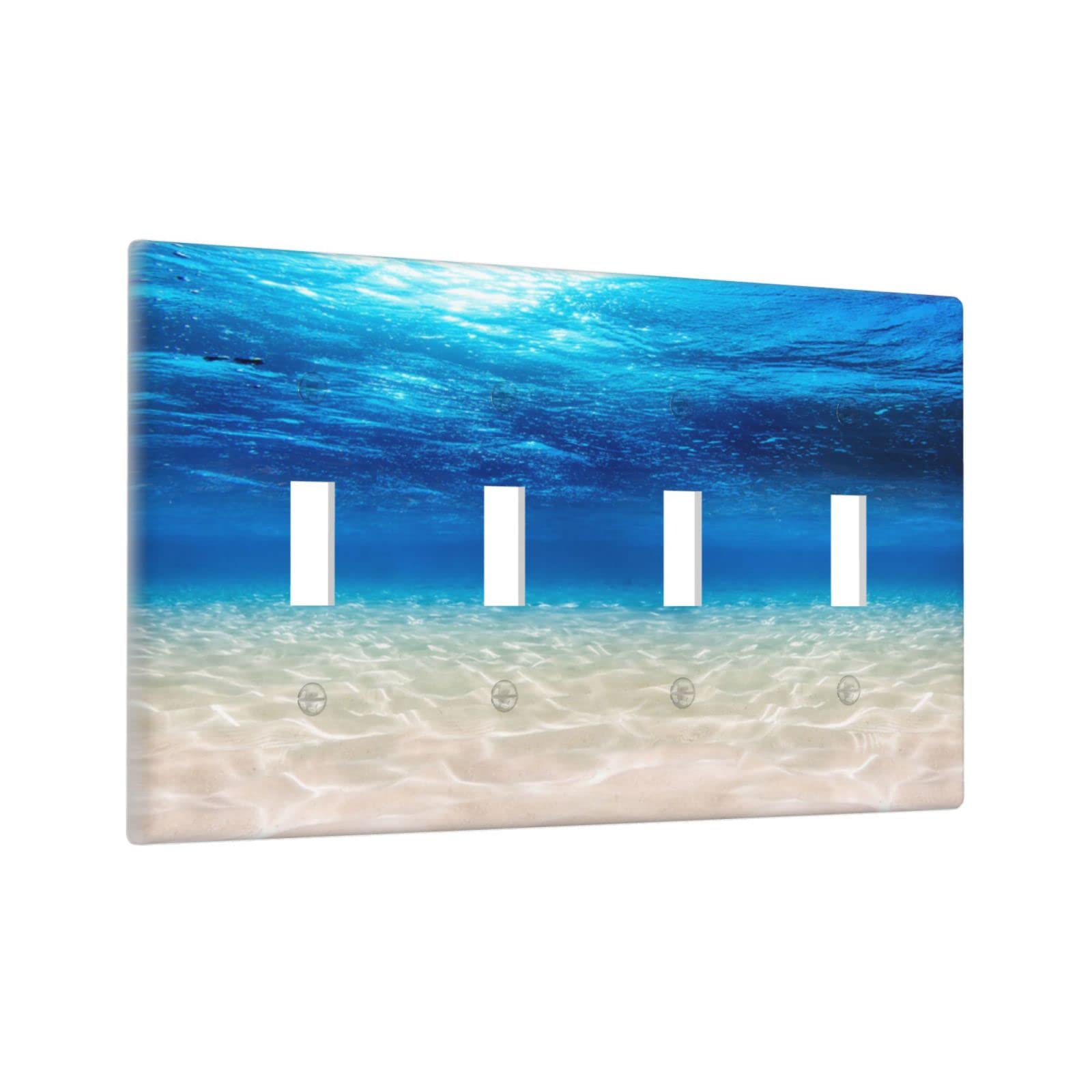 Blue Ocean Sea Themed 4-Gang Toggle Light Switch Cover - Decorative Wall Plate (4.5 x 8 Inches) for Bedroom, Bathroom & Living Room