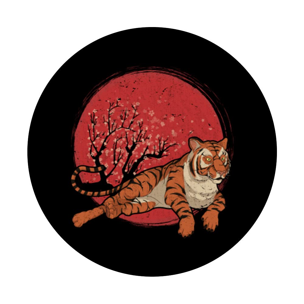 Predator Cherry Blossom Animal Wild Cat Asian Tiger PopSockets Swappable PopGrip - Phone Grip Stand for iPhone, Samsung & Smartphones - Perfect for Gaming, Selfies & Daily Use