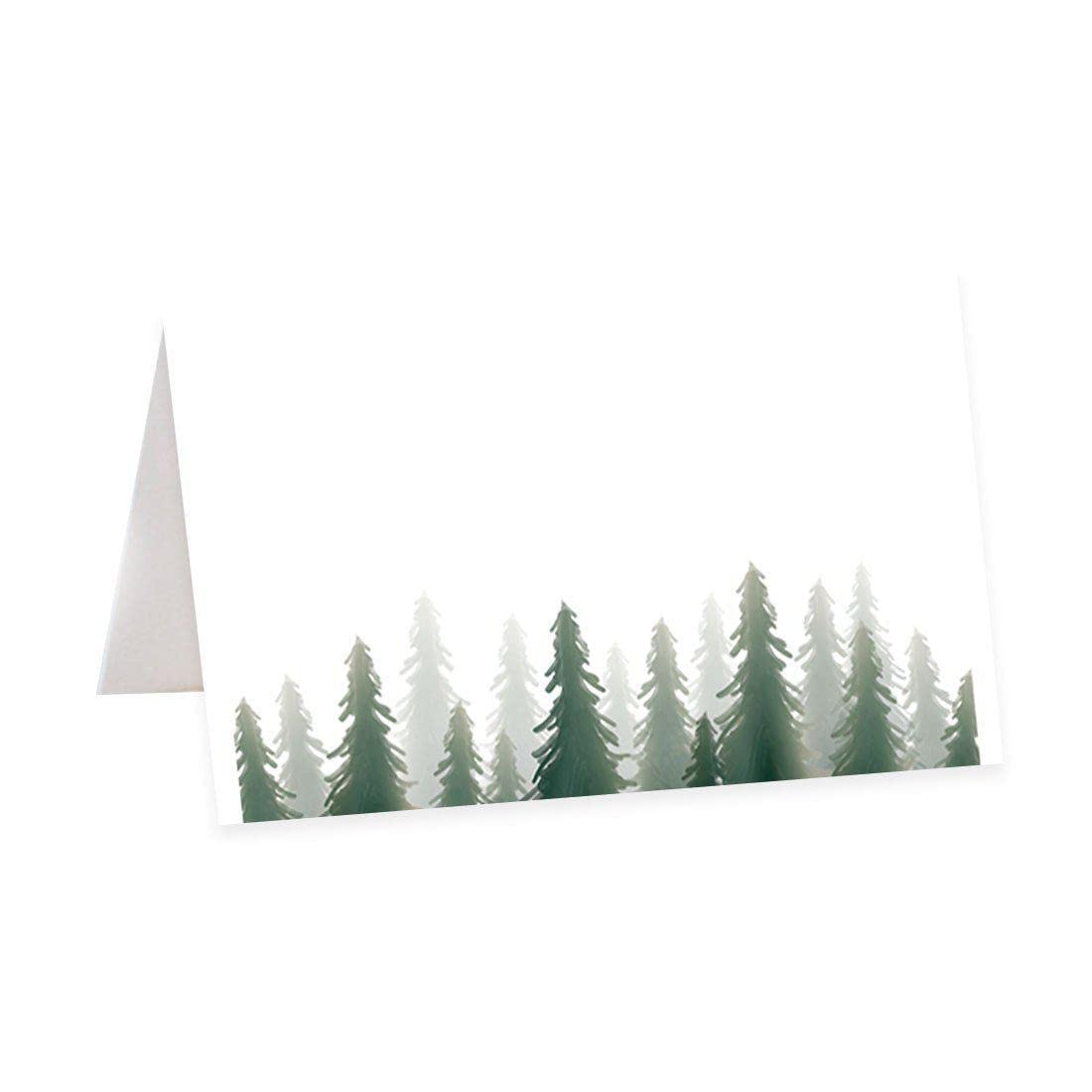 56 Pack Watercolor Pine Trees Woodland Forest Table Tent Place Cards - 2 x 3.5 Inches Blank Name Cards for Wedding, Graduation & Events - Perfect for Table Settings, Seating Arrangements & Food Labeling