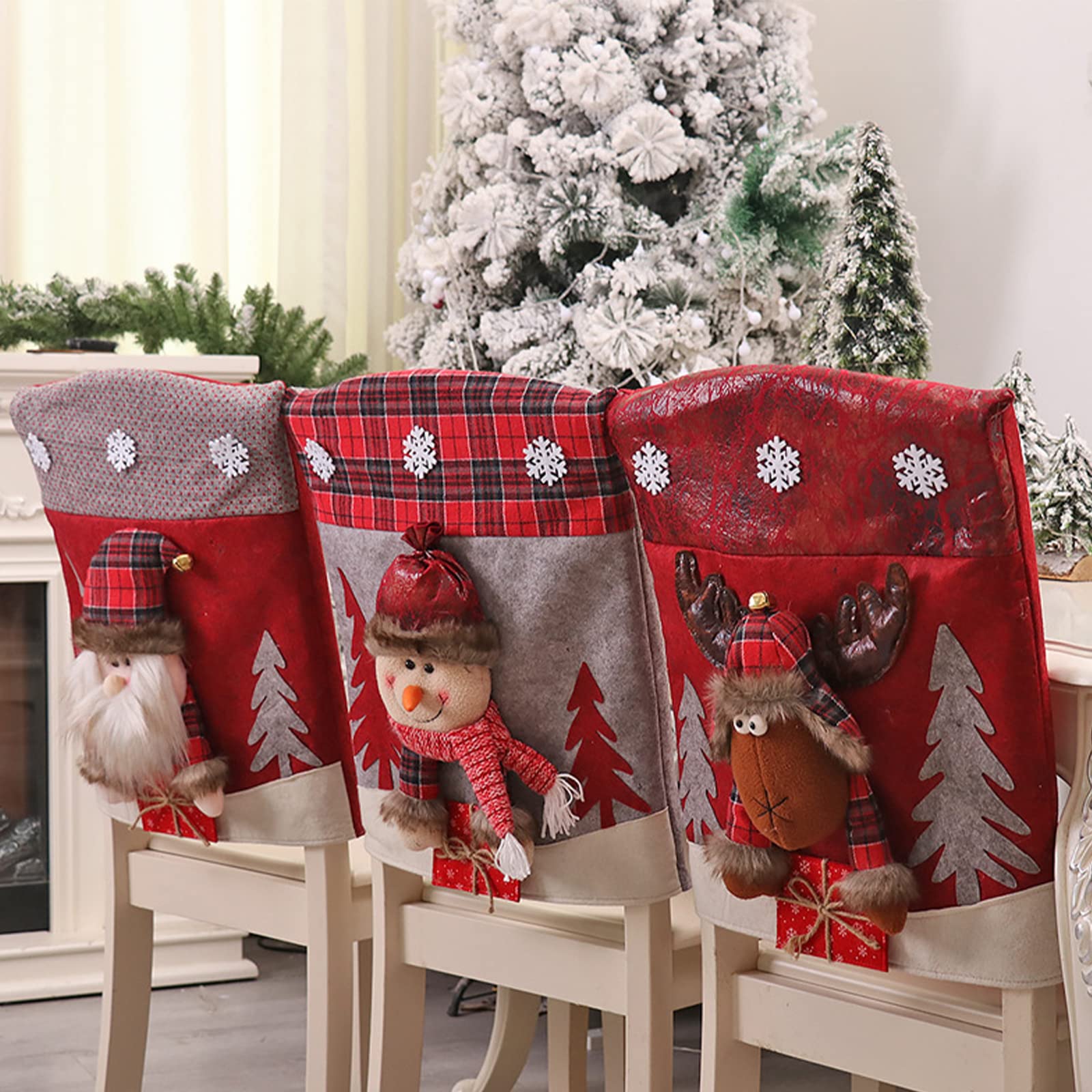 Christmas Chair Covers Set of 6 - Red Faux Leather for Holiday Dining Decor