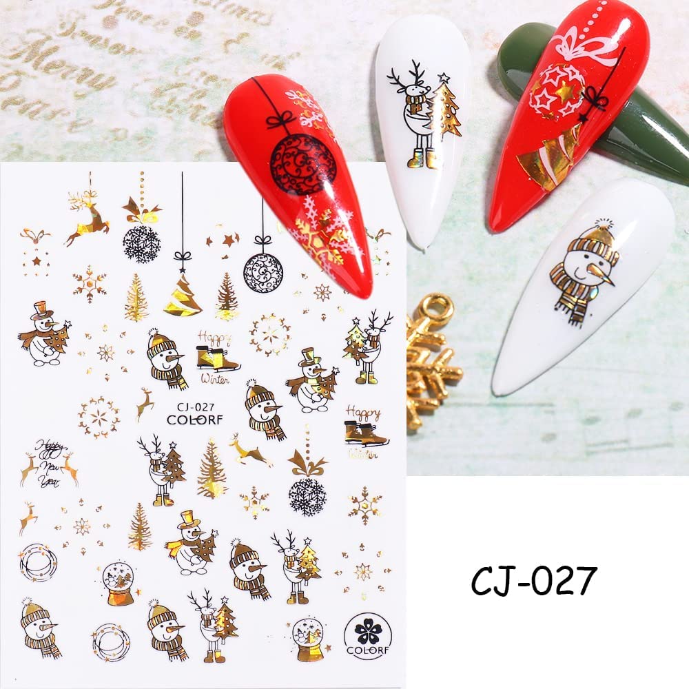 Doneace 3D Laser Nail Stickers - Christmas Nail Art Decals Kit (9PCS) with Gold Snowflake, Santa Claus & Reindeer Designs - DIY Nail Decorations for Women & Girls | Perfect for Holiday Parties, Gift Giving & Festive Nail Art