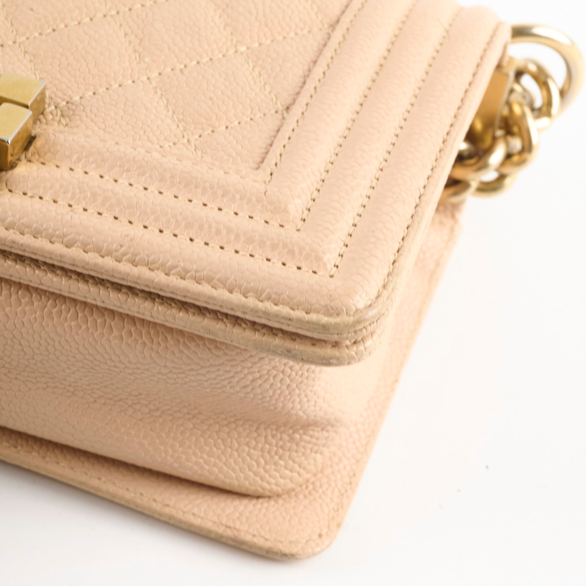 Chanel Small Boy Bag in Caviar Leather Beige - Luxury Designer Handbag for Women, Perfect for Parties & Evening Events