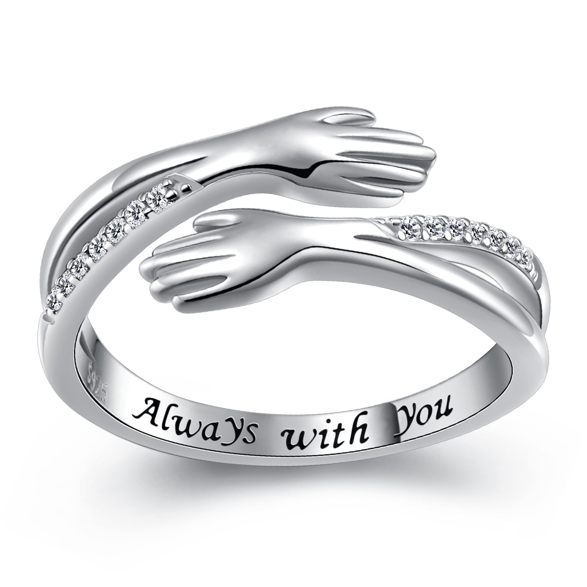 Sterling Silver Hug Ring for Women - S925 Open Promise Ring, Gift for Girlfriend, Mother, Valentine's Day, Birthday - Perfect for Anniversaries, Weddings & Special Occasions