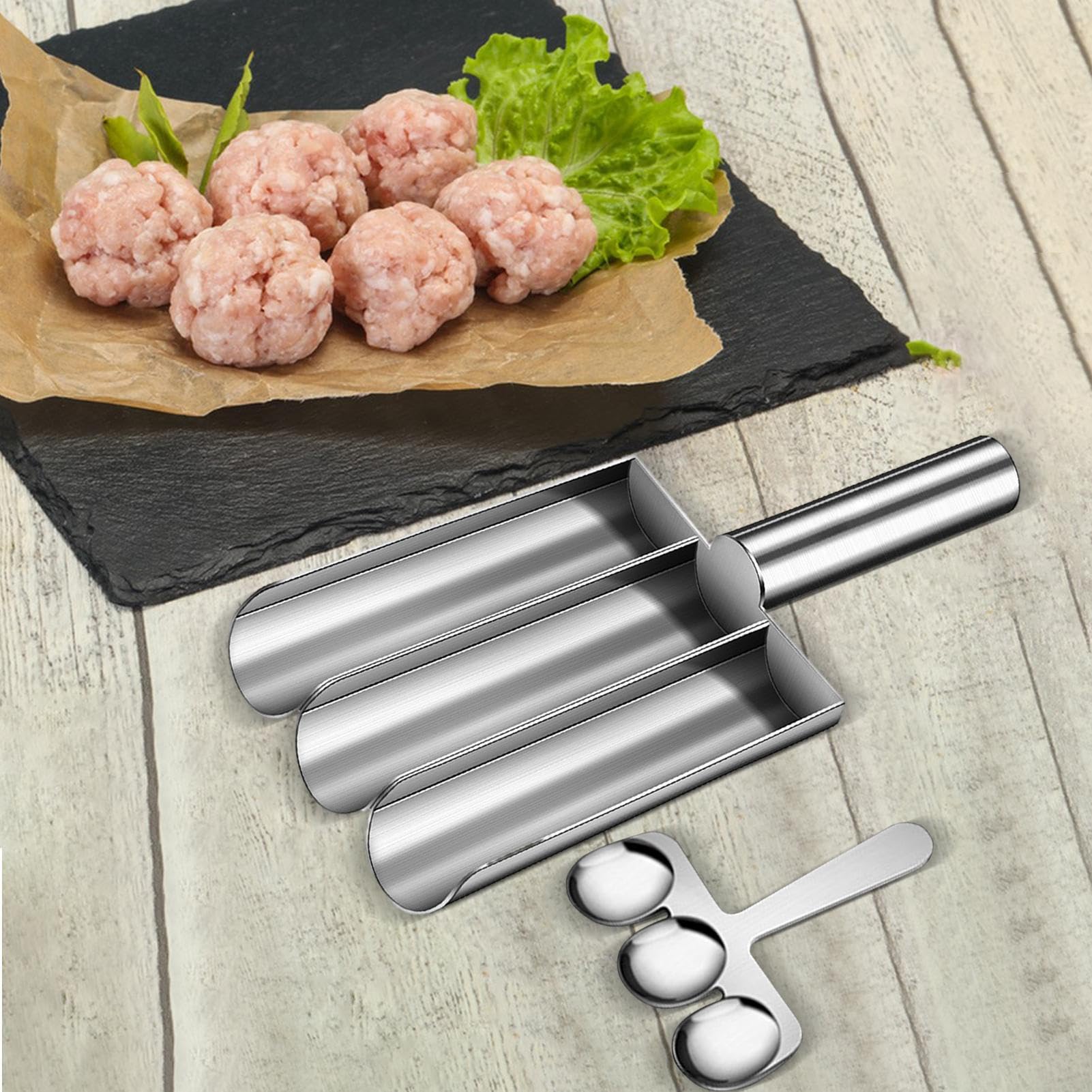 Premium Stainless Steel Meatball Maker Scoop - Manual Kitchen Tool for Perfectly Shaped Meatballs, Cookies & Dough Balls | Food Grade Safe, Long Handle Design | Ideal for Home Cooking, Meal Prep & Baking