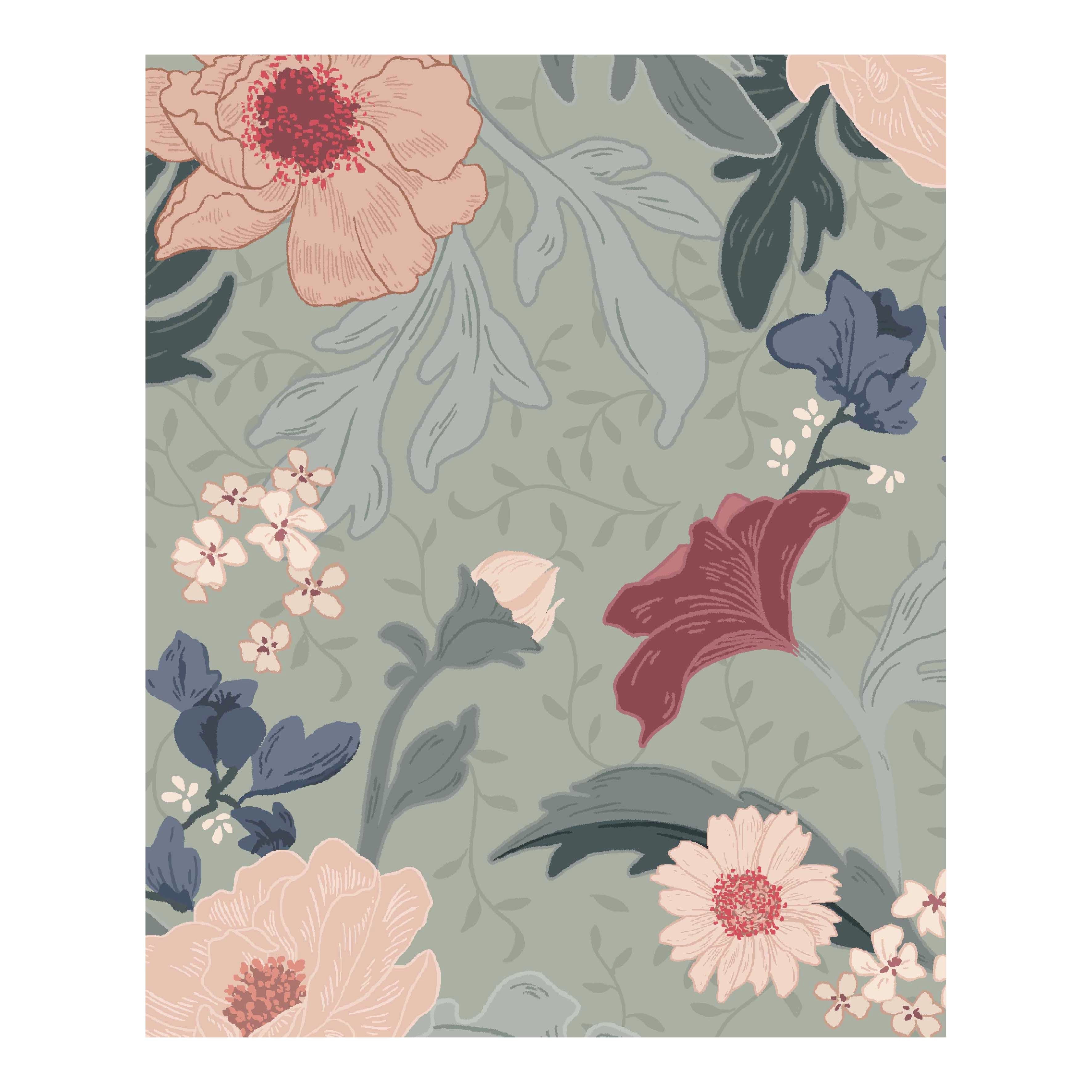 Feline Forest Flowers Wallpaper Sample - Premium B2B Wall Covering for Home & Office Decor