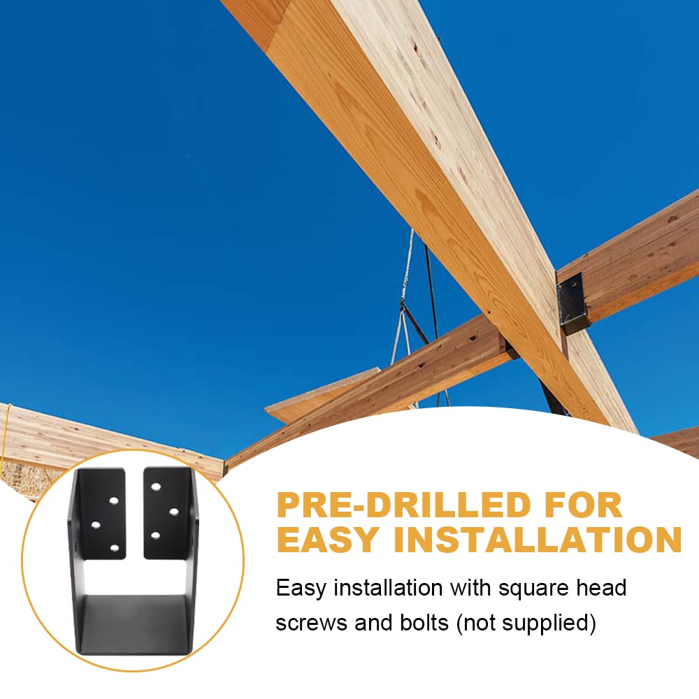 4 PCS Black 4x6 Concealed Joist Hangers - Heavy Duty Beam Brackets for Swing Sets, Tree Houses, Fences, Deck Framing & Outdoor Construction Projects - Provides Stable Support for Wooden Structures