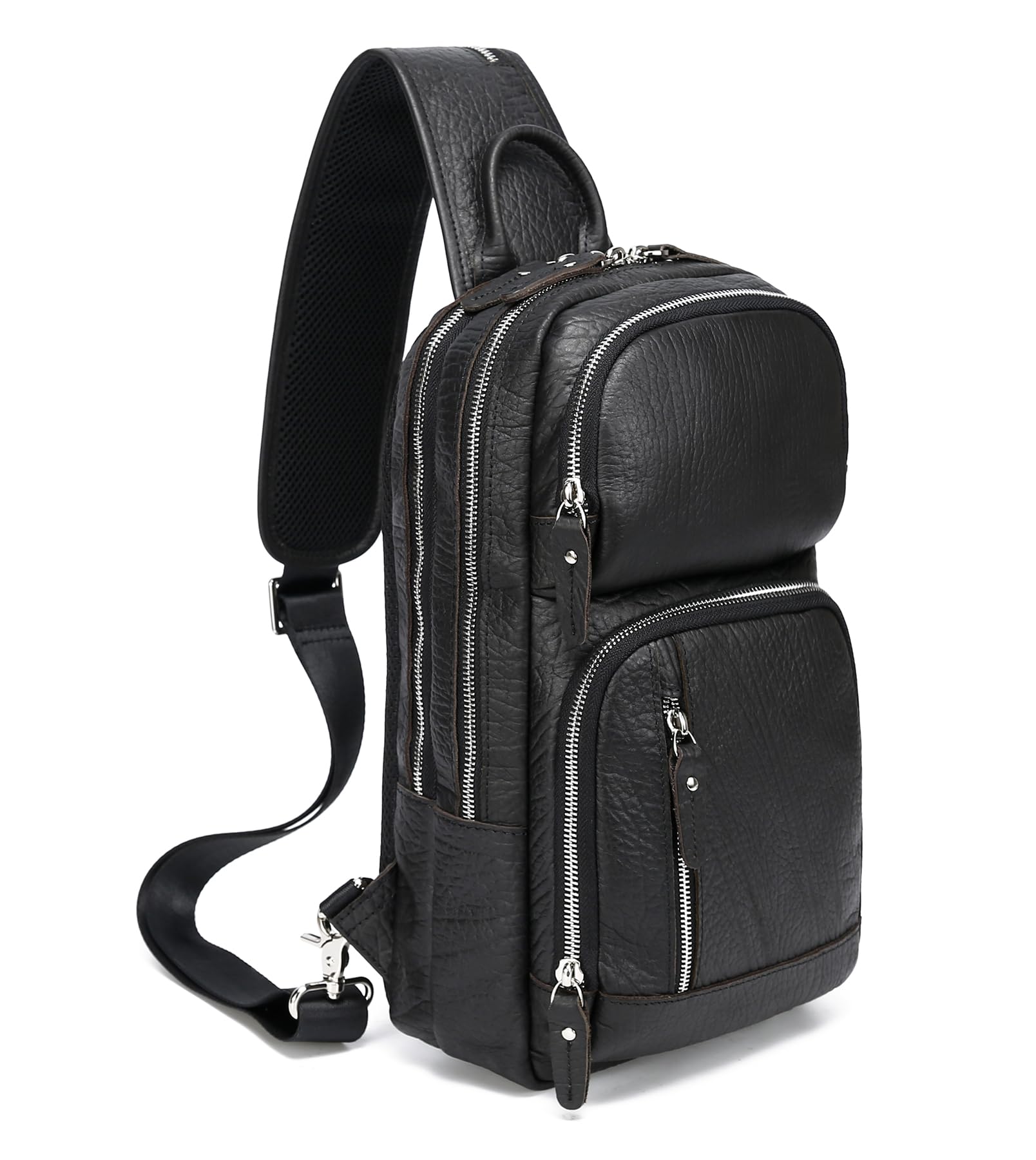 Premium Full Grain Leather Sling Bag for Men - Crossbody Chest Daypack with 10.5
