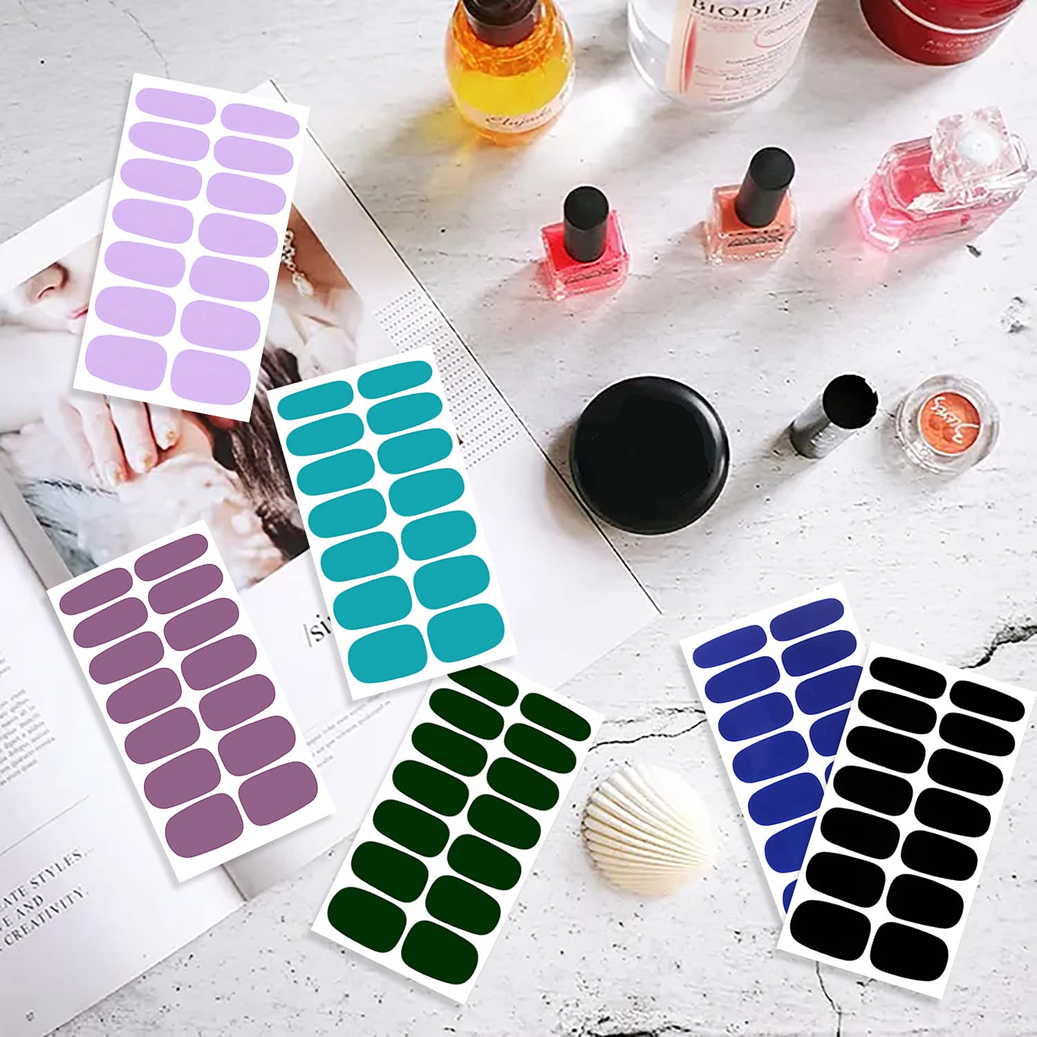 JERCLITY 16 Sheets Solid Color Nail Stickers - Full Nail Wraps, Real Nail Polish Strips for Women, Bright Color Gel Nail Strips with Nail File - Perfect for Nail Art, DIY Manicures, and Home Salon Use