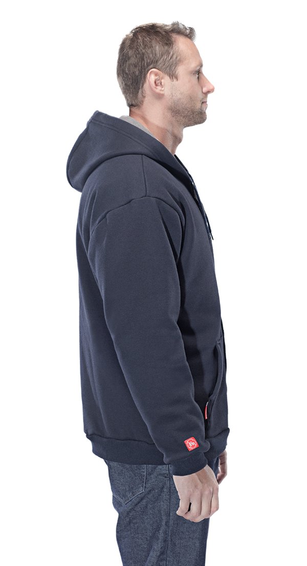 Benchmark Men's Flame Resistant Hooded Zip-Up Sweatshirt - Inherent Blend HRC 2 FR Workwear - Navy 4XL for Industrial Safety & Outdoor Work Protection