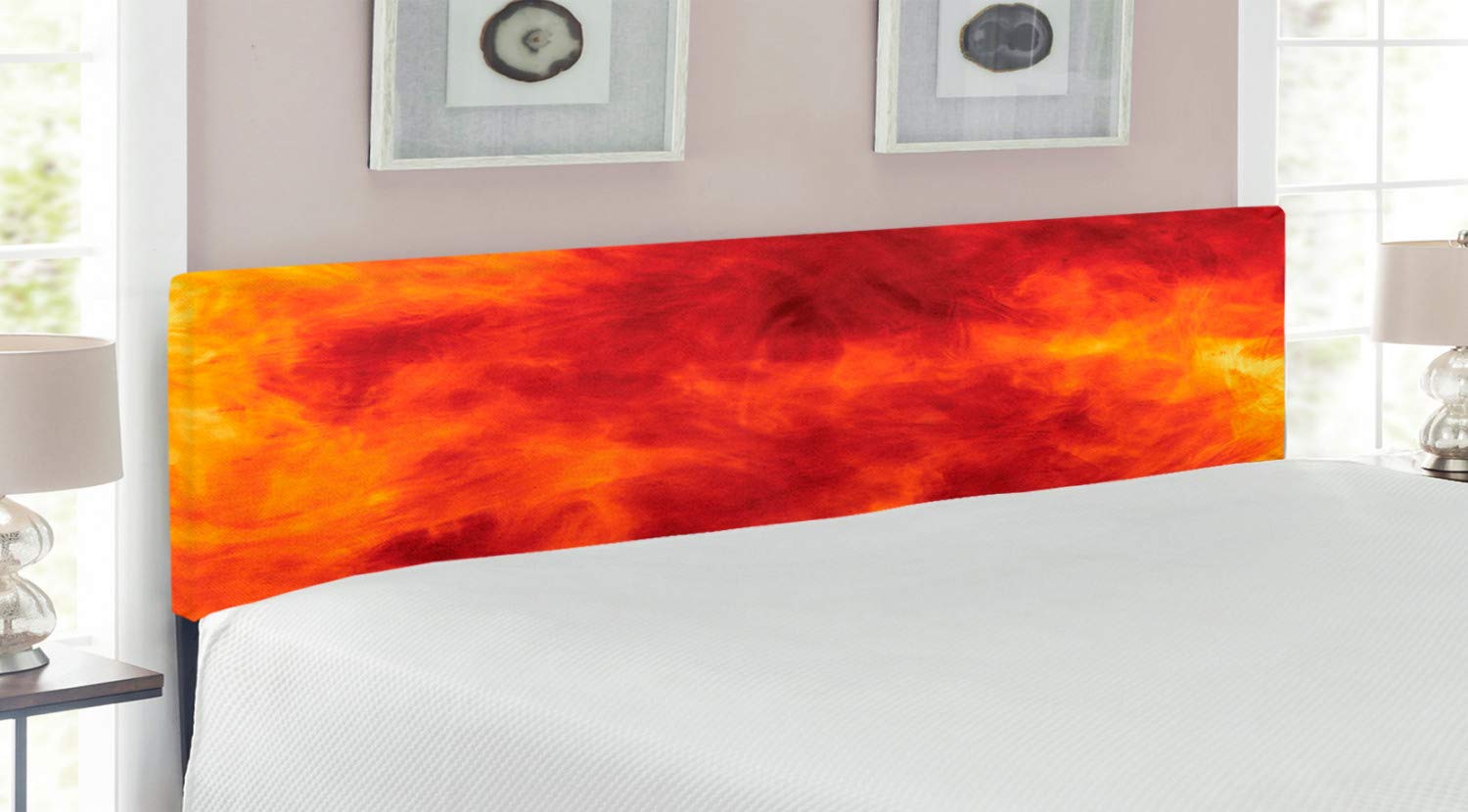 Ambesonne Orange King Size Upholstered Headboard - Vibrant Heat Burning Theme Art Print with Memory Foam | Decorative Metal Bed Frame for Modern Bedrooms, Living Spaces & Guest Rooms