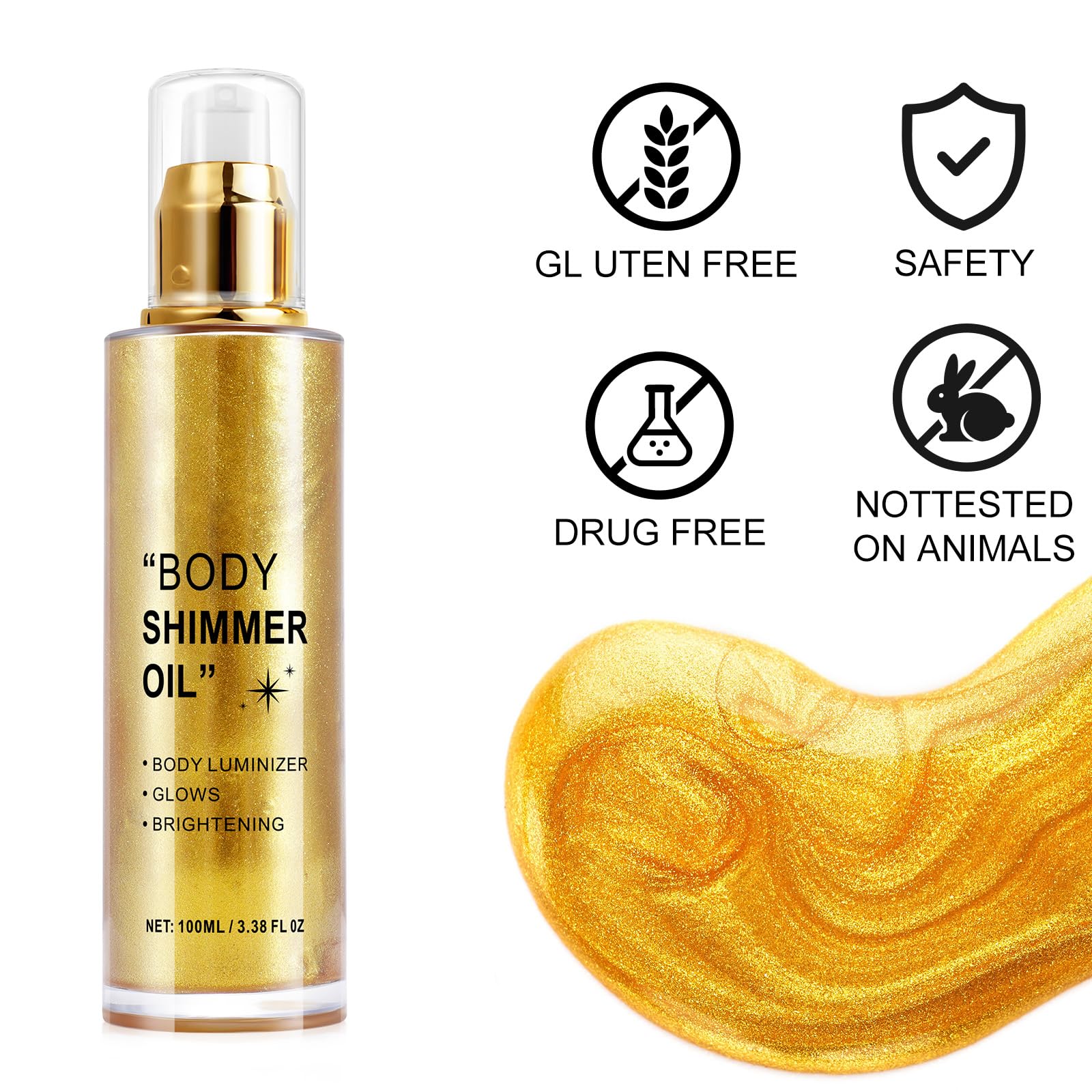 Long Lasting Shimmer Body Oil for Face & Body - Natural Glow Enhancing Luminizer with Moisturizing Benefits | Perfect for Night Out, Beach Vacation, Photo Shoots & Special Occasions