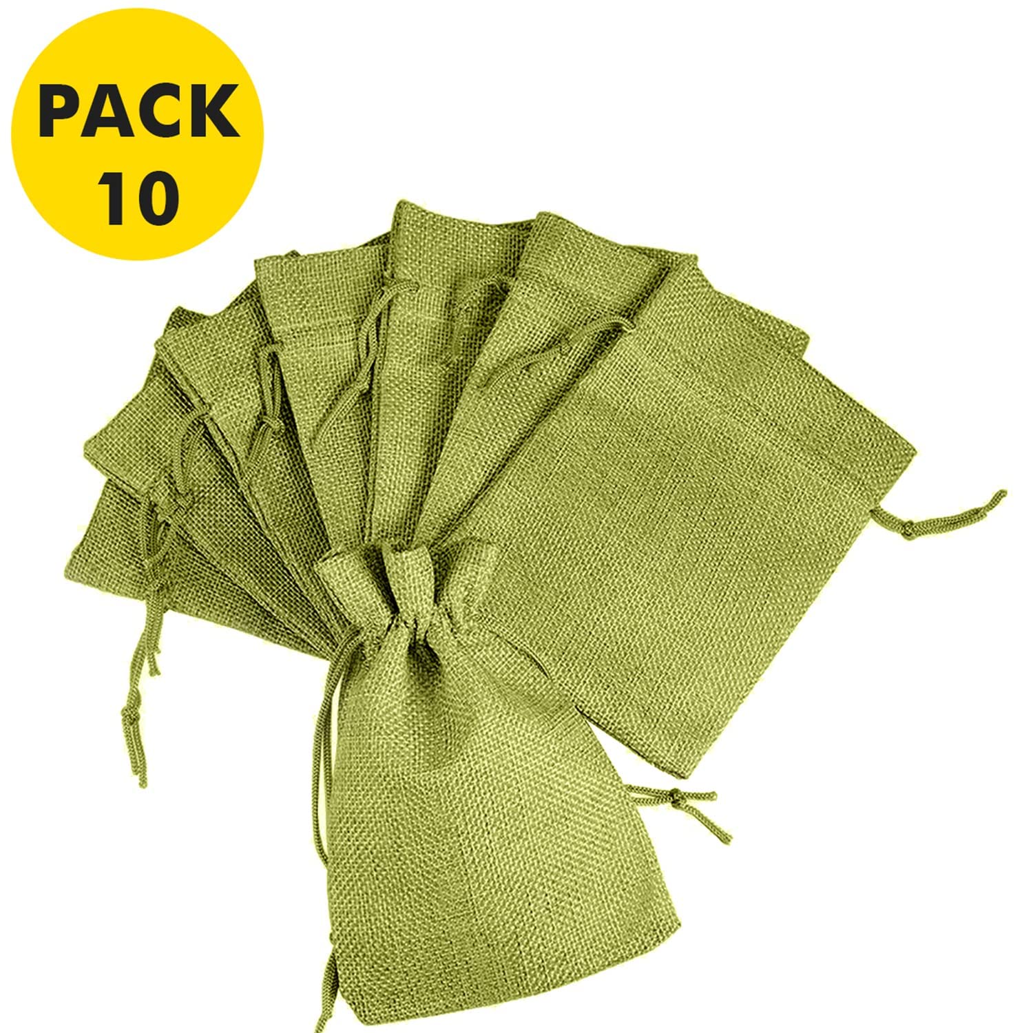Eco-Friendly Green Jute Linen Drawstring Pouches - 10x15cm (Pack of 10) | Natural Gift Bags for Weddings, Baby Showers, Parties & Festive Occasions | Perfect for Party Favors, Wedding Invitations & Holiday Gifts