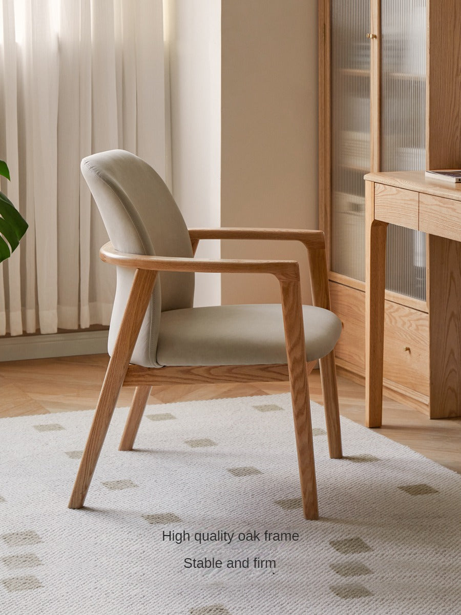 Premium Solid Oak & Ash Wood Chair with Organic Leather Upholstery - Ergonomic Office & Living Room Furniture for Home & Workspace