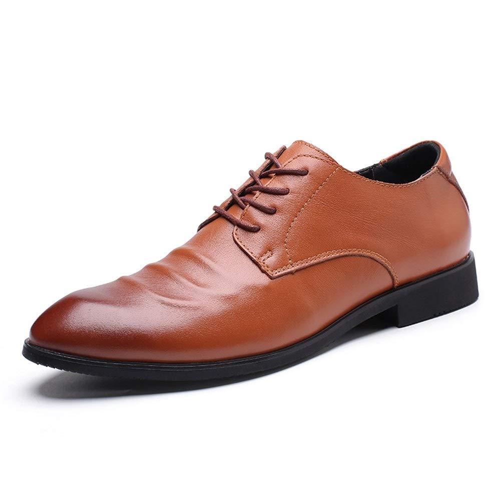 Premium Men's Leather Dress Shoes - Oxford Lace-Up Derby with Burnished Toe & Anti-Slip Sole | Cowhide Formal Shoes with Block Heel for Wedding, Business & Office Wear