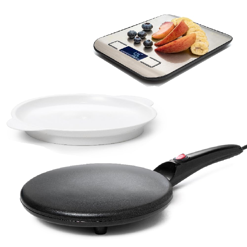 Electric Crepe Maker with Auto Power Off & Non-Stick Coating - Portable Pancake Maker with Automatic Temperature Control & On/Off Switch - Perfect for Breakfast, Brunch, and Dessert Making at Home or Outdoor Cooking