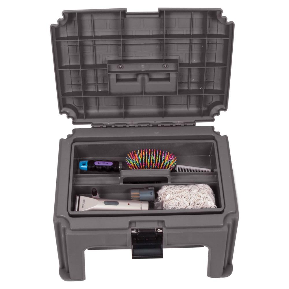 Durable Plastic Stool and Grooming Box for Horses - Multi-Purpose Equestrian Utility Step Stool with Seat - Perfect for Horse Grooming, Braiding & Stable Organization - Ideal for Barn, Show & Training Use
