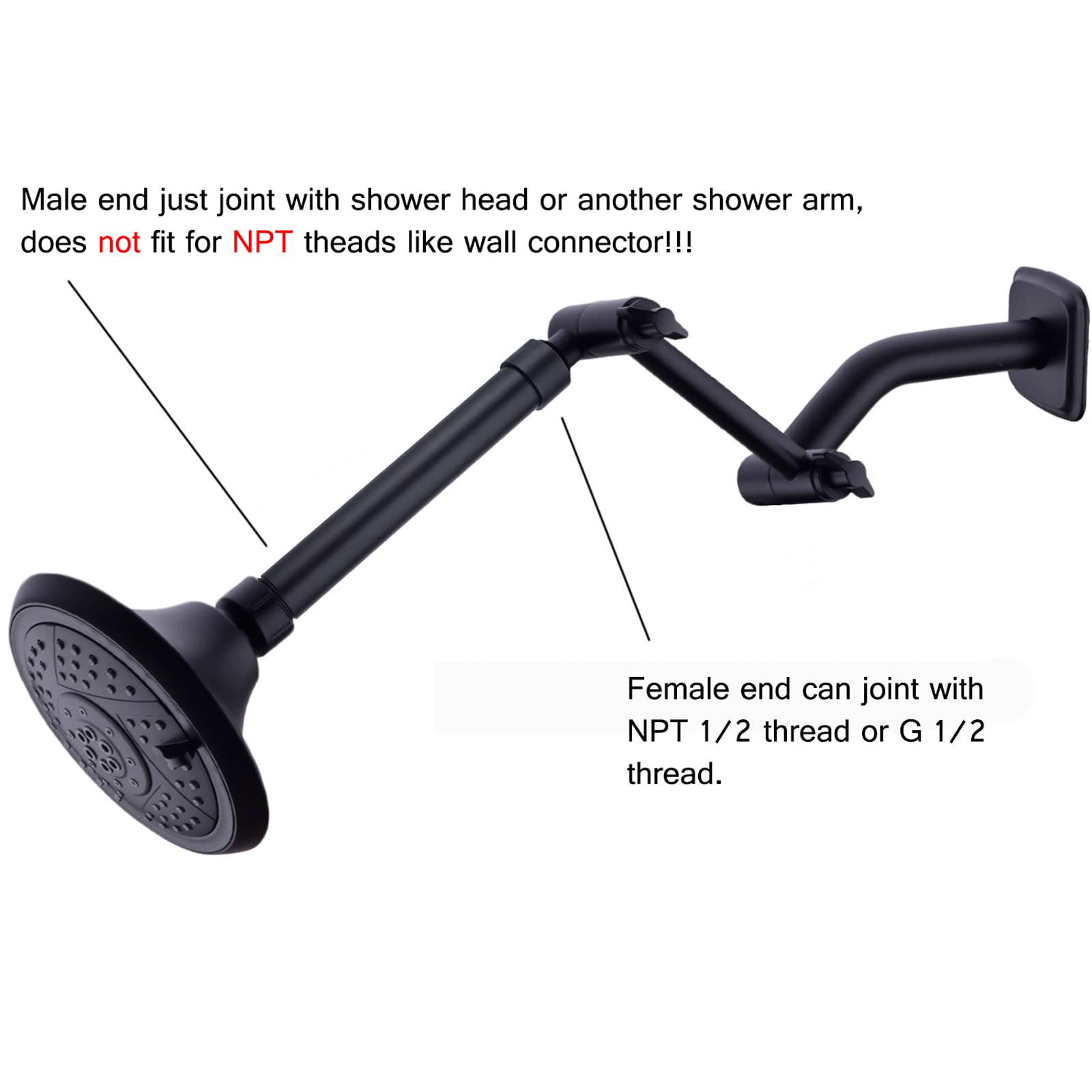 TRUSTMI 6 Inch Stainless Steel Shower Arm Extension - Matte Black Straight Shower Head Extender for Bathroom & Spa - Perfect for Low Ceiling Showers, Bathroom Renovations & Enhanced Water Flow Experience