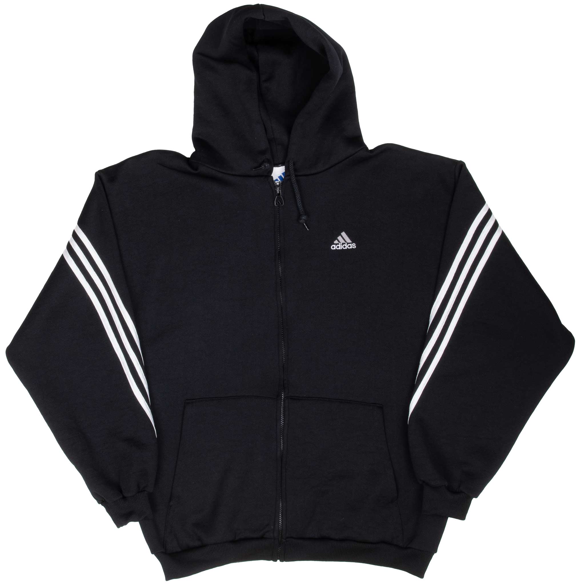 Vintage Adidas Black Hooded Track Jacket 1990s Small Made in USA - Retro Streetwear for Men & Women - Perfect for Casual Outfits, Gym Wear & 90s Fashion Style