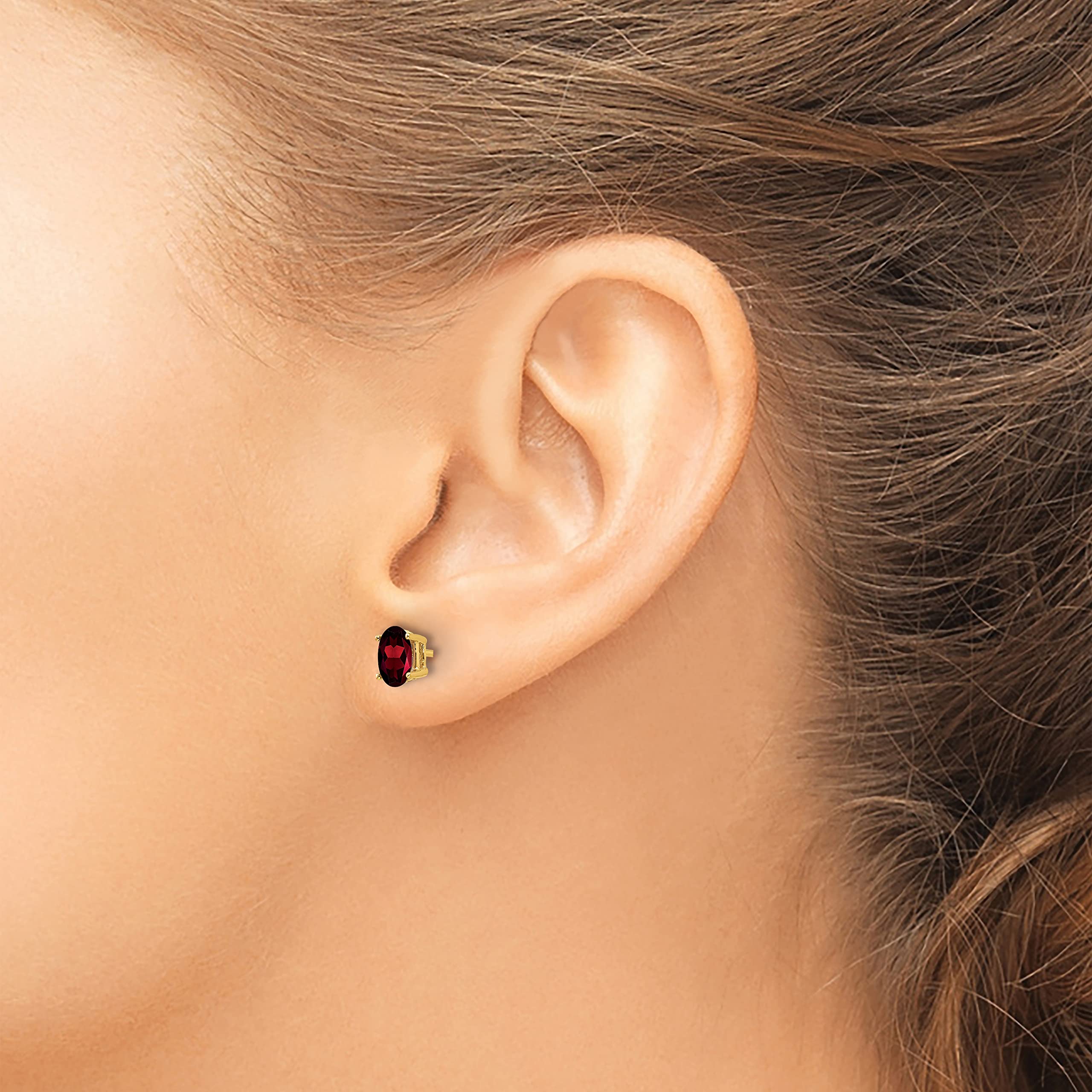 14K Solid Yellow Gold Oval Red Garnet Stud Earrings - January Birthstone Jewelry for Women, Dainty Gemstone Solitaire Earrings for Everyday Wear & Special Occasions