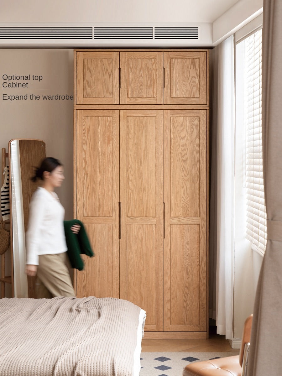 Solid Oak Wood Narrow Wardrobe - Slim Space-Saving Closet for Bedroom, Hallway, or Small Apartment