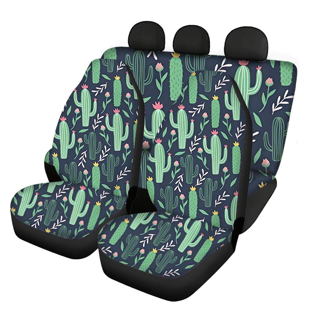 NETILGEN Universal Car Seat Covers - Cute Cactus Print, Washable & Durable Polyester Seat Protector for Sedan, SUV, Truck, Van (Front & Back Seats) - Perfect for Road Trips, Daily Commute & Pet Protection