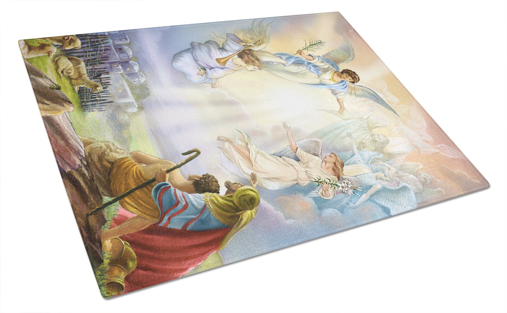 The Shepherds and Angels Tempered Glass Cutting Board - Large Decorative Kitchen Chopping & Serving Board - Durable Scratch-Resistant Glass for Holiday Entertaining, Cheese Platters & Food Presentation