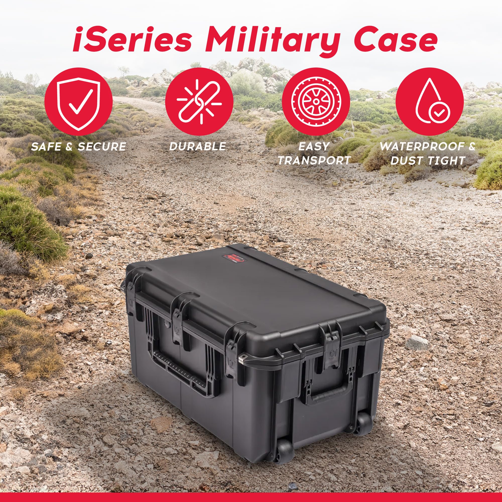 SKB Cases 3i 2918 14BE iSeries Waterproof Military Utility Case with Wheels - Submersible, UV Protected, 24 lbs, Black - Ideal for Hunting, Outdoor Adventures & Equipment Storage