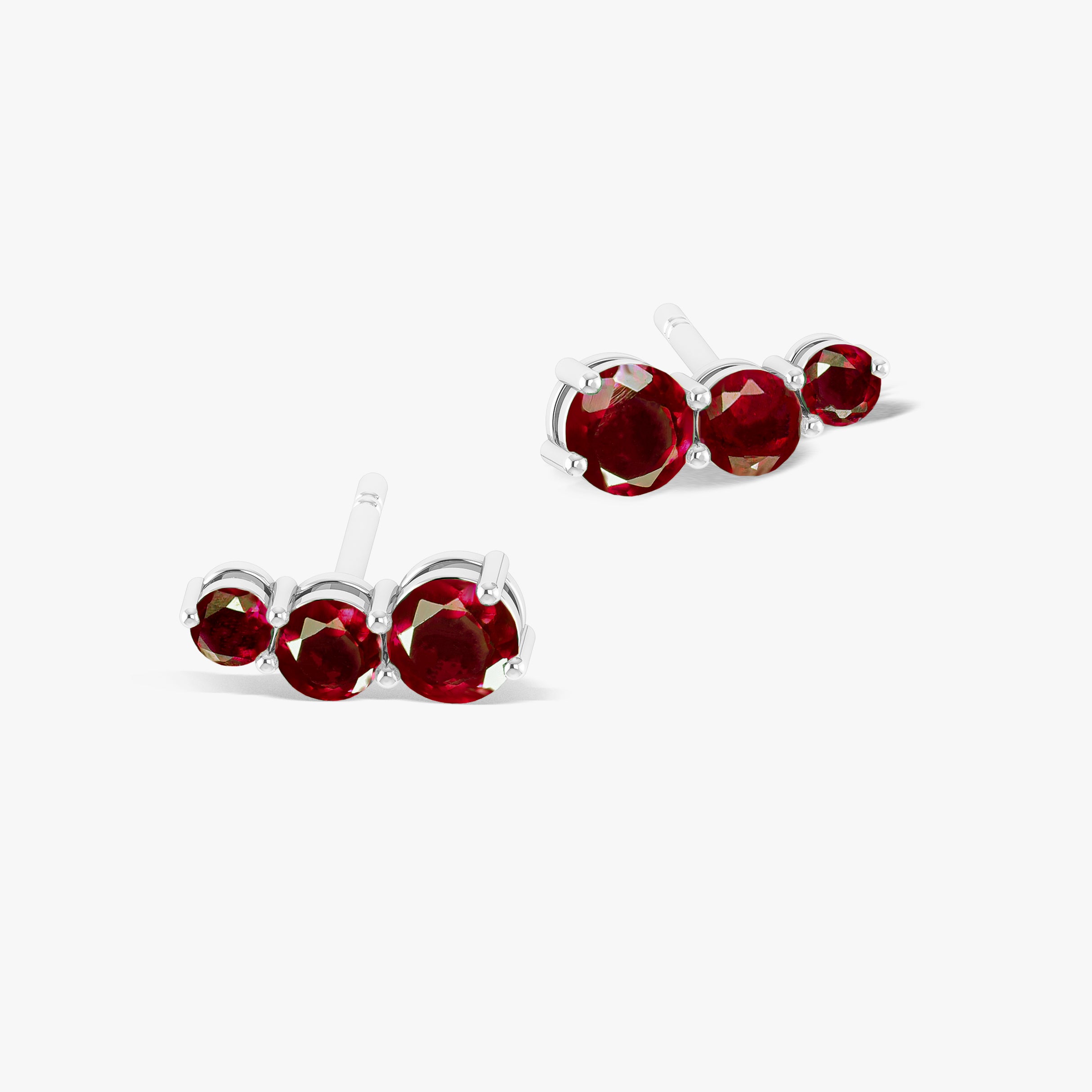 Natural Three Stone Red Ruby Stud Earrings for Women - Genuine 14K Gold Plated Elegant Jewelry Gift for Birthday, Anniversary & Special Occasions