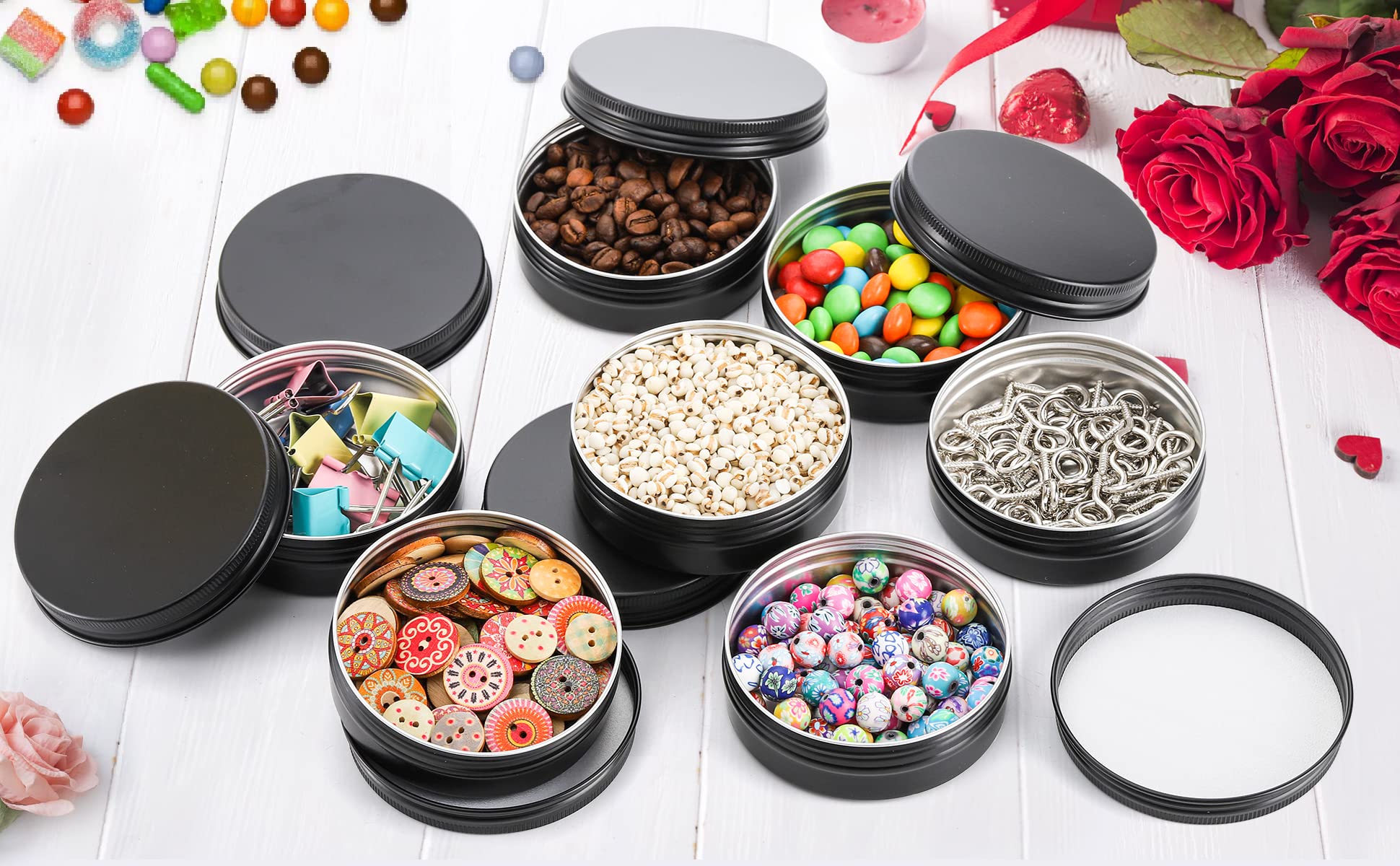 Foraineam 48 Pack 2 oz Round Lip Balm Tins - Matte Black Aluminum Cosmetic Containers with Screw Lids - Travel-Friendly Empty Tins for DIY Lip Balm, Salves & Samples | Perfect for Home, Salon & On-the-Go Storage