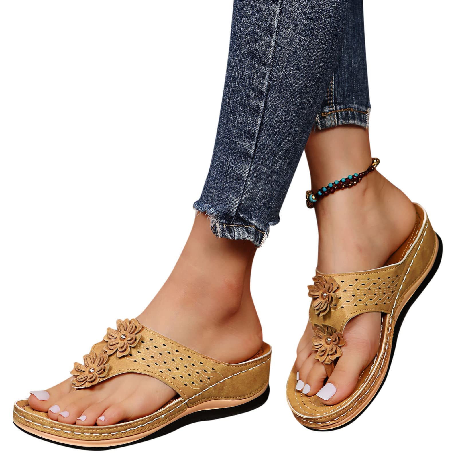 Women's Comfortable Dressy Summer Sandals with Bling - Flat Sandals for Casual Outings, Beach Wear & Evening Events | Sandalias De Mujer Elegantes