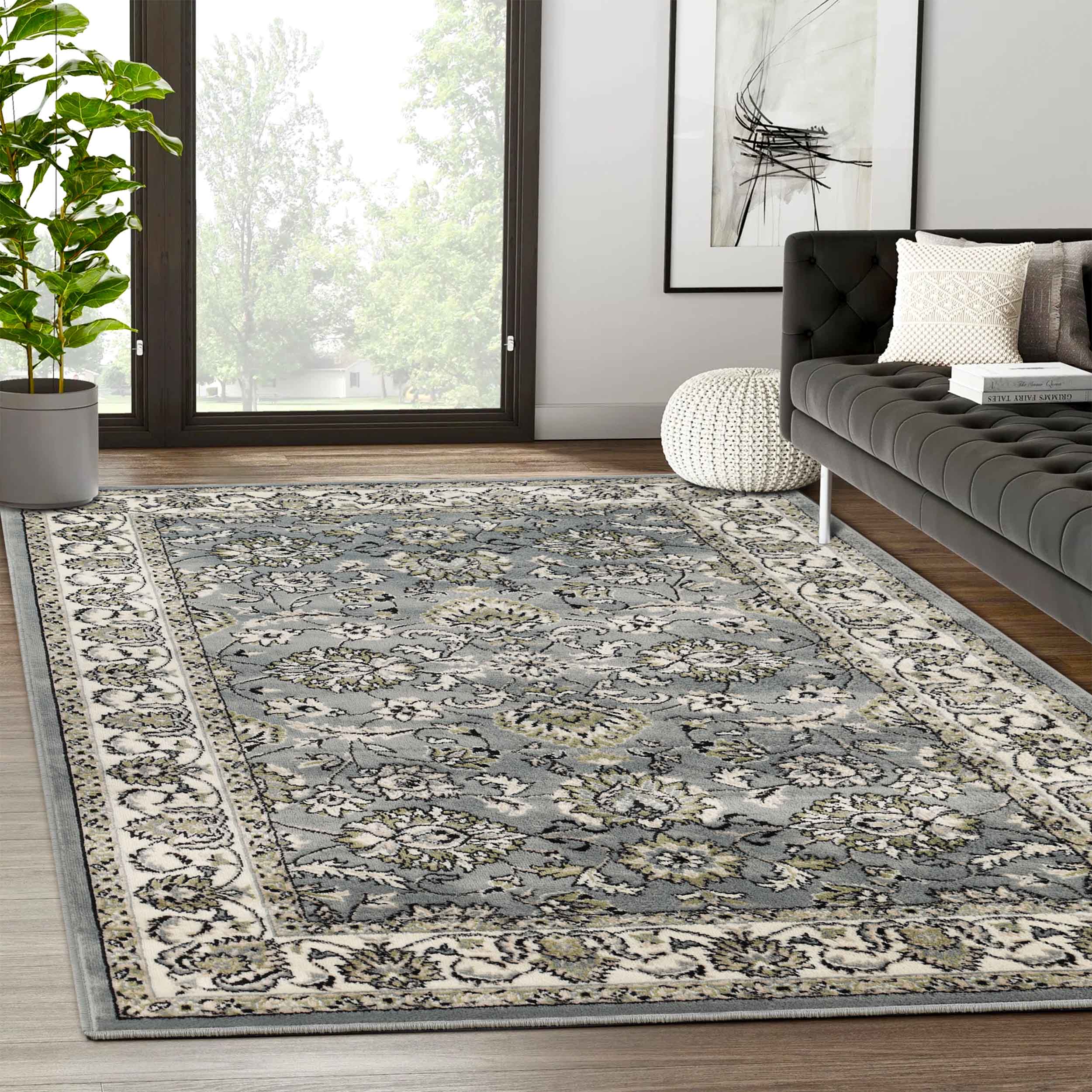 Lille Elegant Floral Indoor Area Rug - Non-Slip Soft Living Room Carpet Runner for Bedroom, Hallway & Entryway Decor