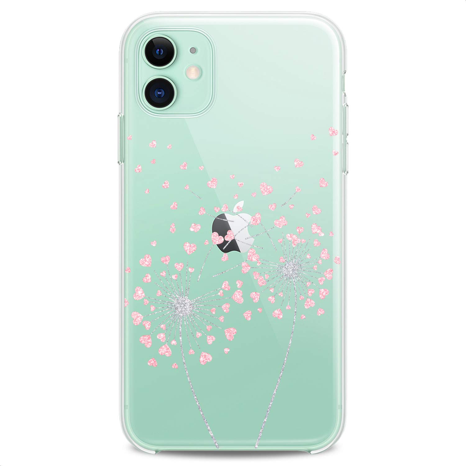 Premium TPU Phone Case for iPhone 16/15/14/13/12/11 Pro Max/Plus/Mini/XS/XR/X/8+/7/6/5/SE - Cute Floral Heart Clear Slim Protective Cover - Trendy Pink Design for Women & Teens - Perfect for Everyday Use, School & Gift Giving