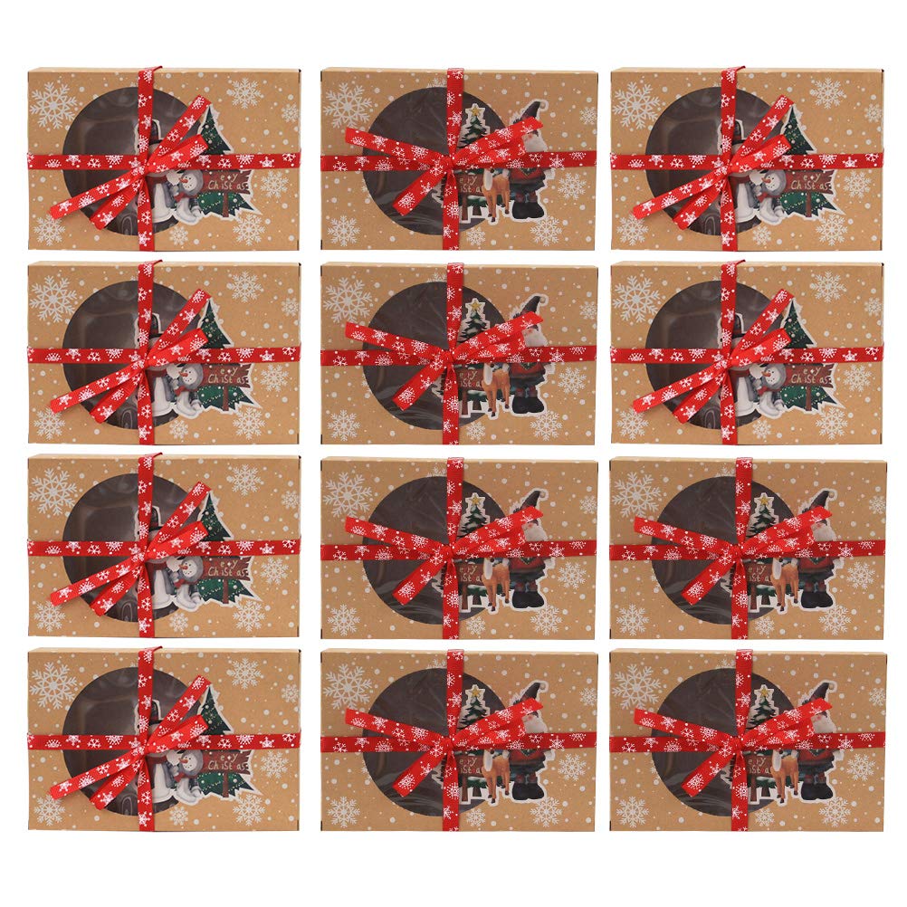 ABOOFAN 24 Pack Kraft Paper Gift Boxes - Eco-Friendly Biscuit & Candy Packaging Boxes, Christmas Cookie Storage Containers & Holiday Decoration for Parties, Weddings, DIY Crafts