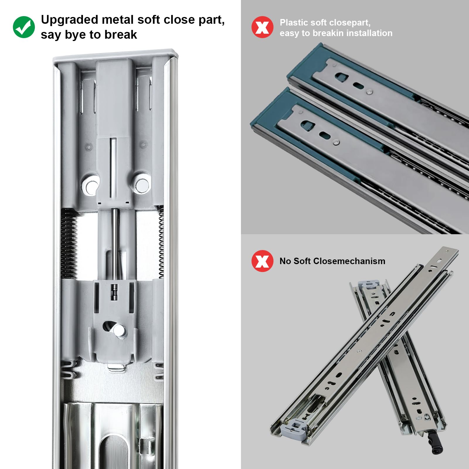 10 Inch Soft Close Ball Bearing Drawer Slides - 1 Pair (2 Pieces) Full Extension Side Mount Cabinet Runners - Heavy Duty 100 LB Capacity for Kitchen Cabinets, Wardrobes, File Cabinets & Trash Cans - Smooth Gliding Metal Dresser Rails for Home & Office Organization