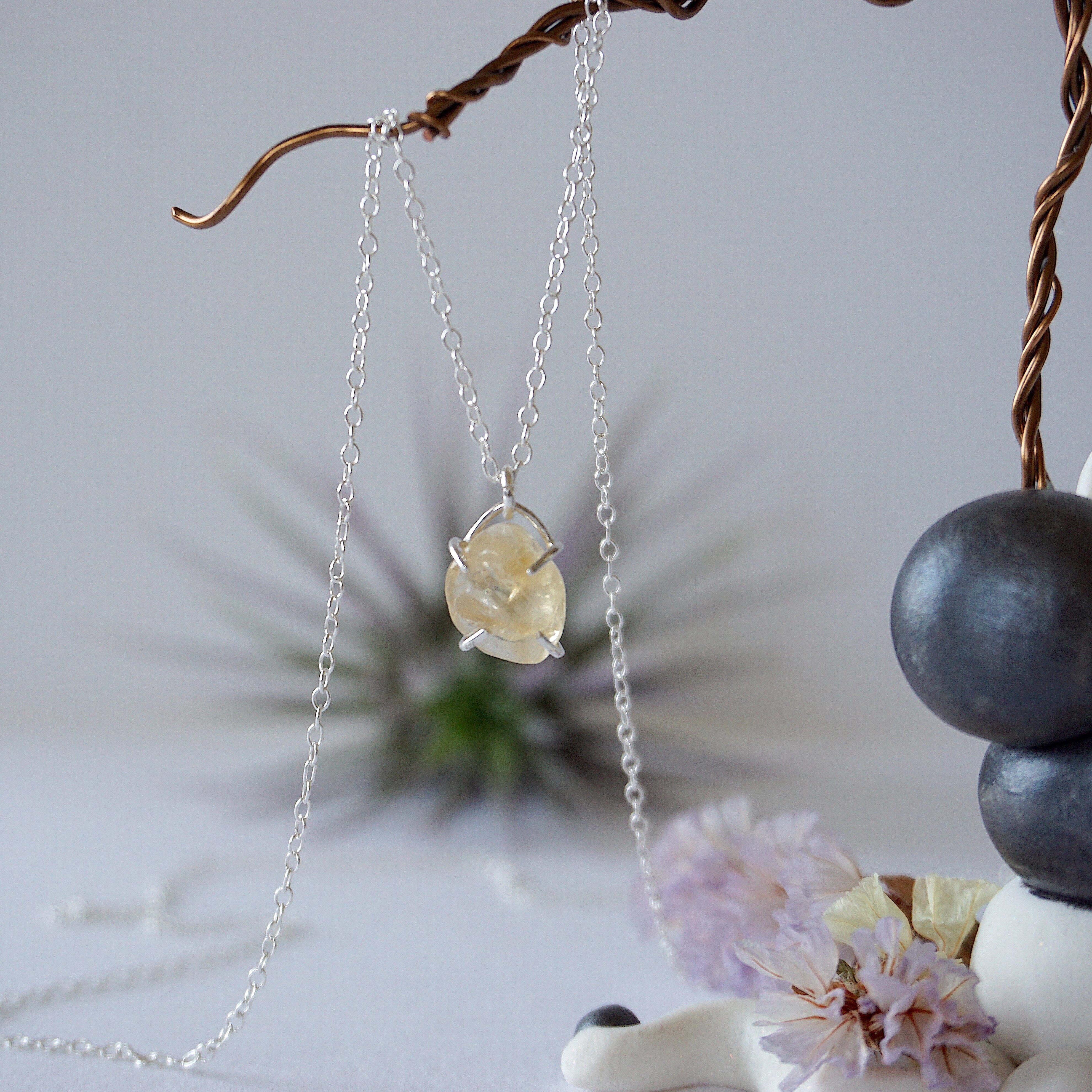 Citrine Sterling Silver Huggie Charm Necklace – Dainty Gemstone Jewelry for Women | Perfect for Everyday Wear, Gifts & Special Occasions