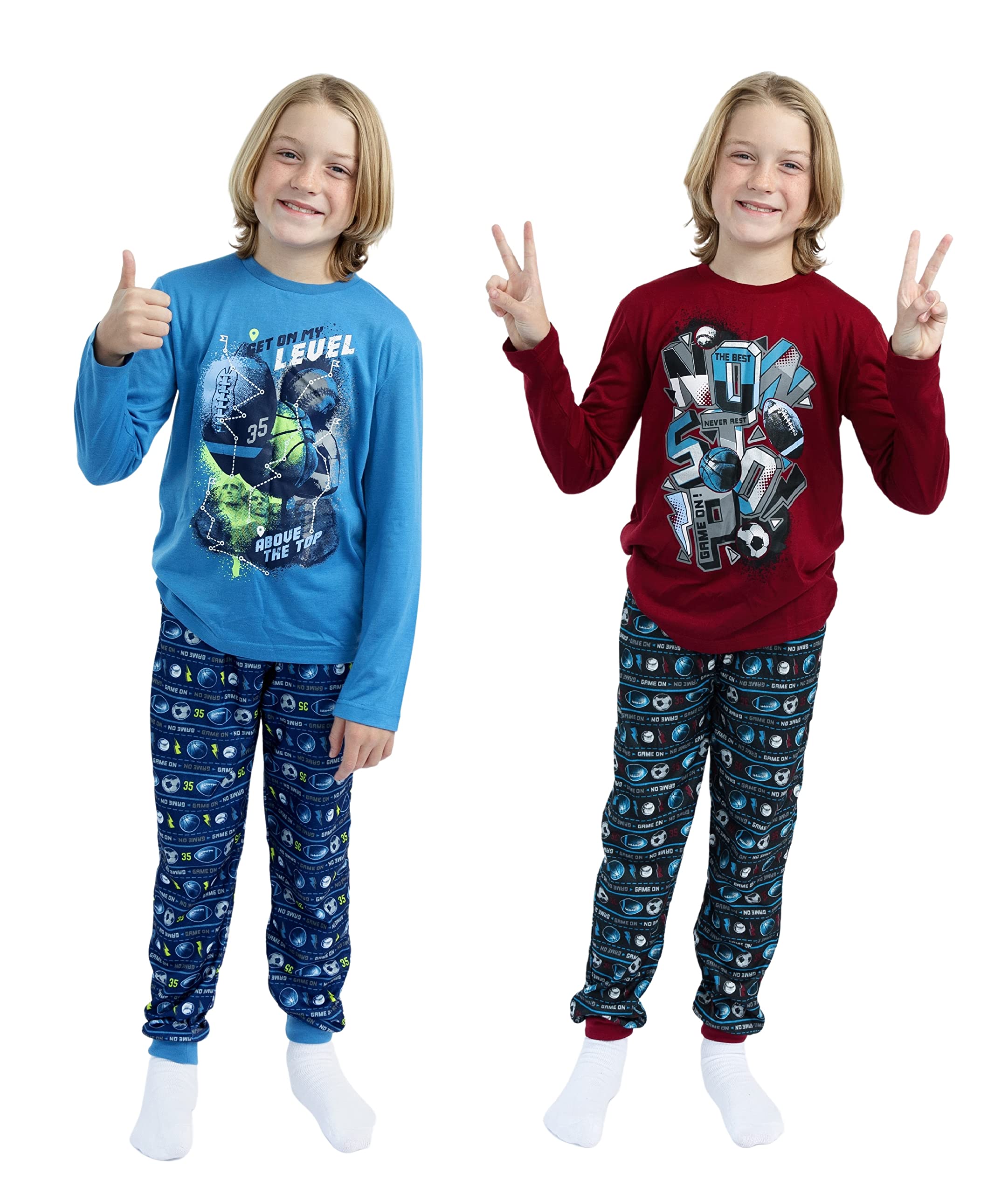 Boys' 4-Piece Pajama Set - Long Sleeve Sleep Shirts & Soft Pajama Pants | Cozy Cotton Sleepwear for Kids | Perfect for Bedtime, Lounging & Sleepovers