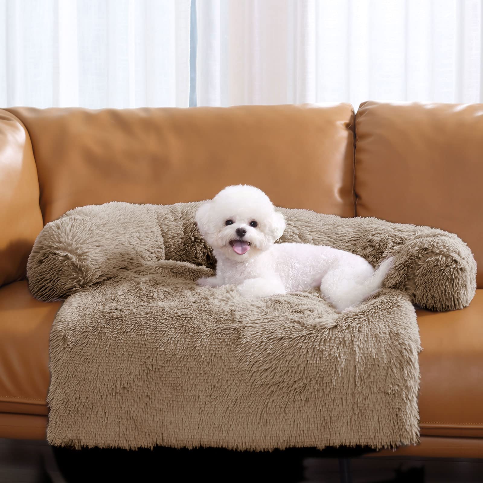 HACHIKITTY Calming Pet Sofa Bed Mat - Washable Plush Dog & Cat Couch Cover, Non-Slip Furniture Protector, Fluffy Pet Bed for Small to Medium Pets (30