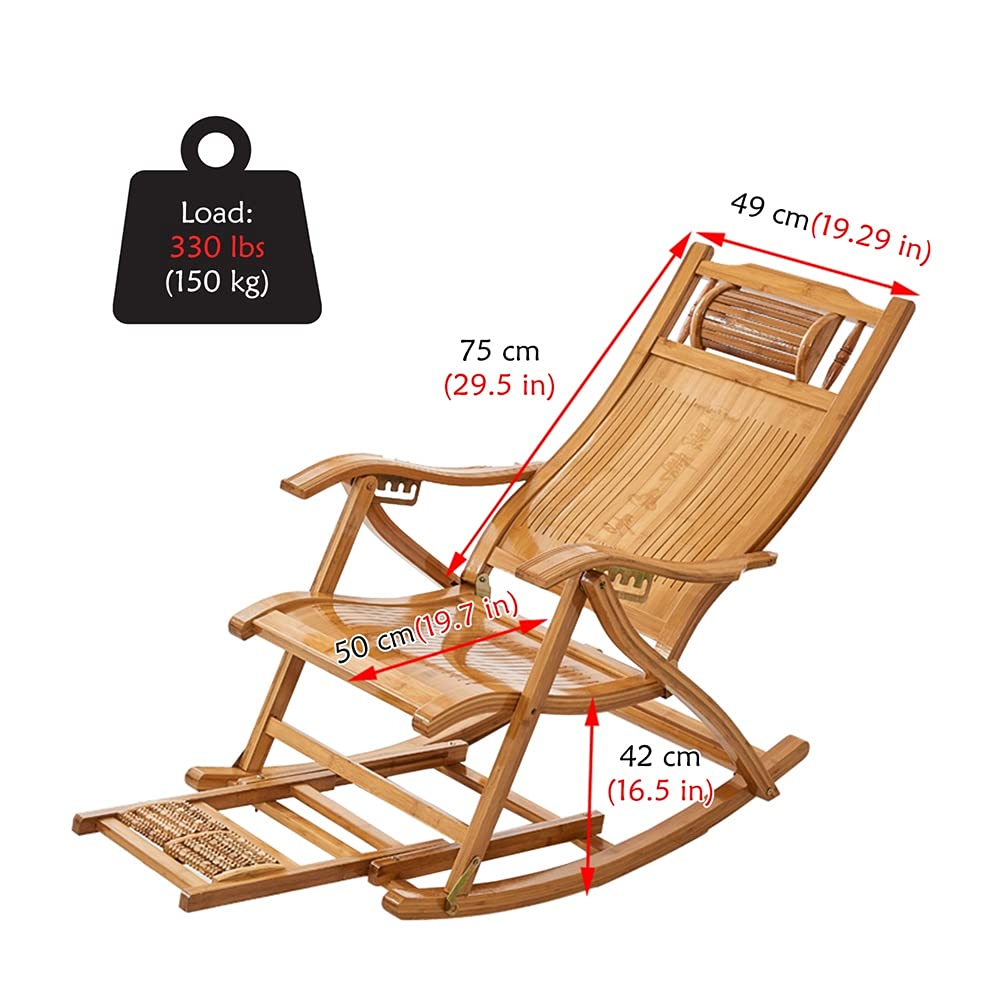 Premium Bamboo Rocking Chair for Adults - Heavy Duty 330Lbs Capacity, Padded Cushion, Foldable & Reclining - Outdoor Lounge Chair for Garden, Porch, Balcony & Patio Relaxation (Blue)