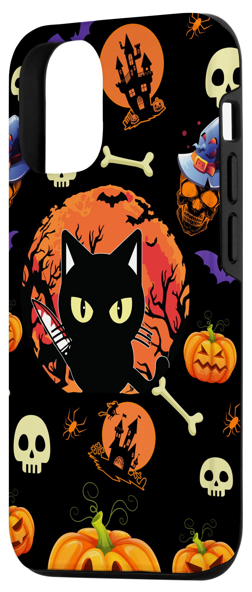iPhone 12/12 Pro Halloween Case - Cute Jack-O'-Lantern Cat with Knife Design | Perfect for Halloween Parties, Trick-or-Treating & Spooky Season